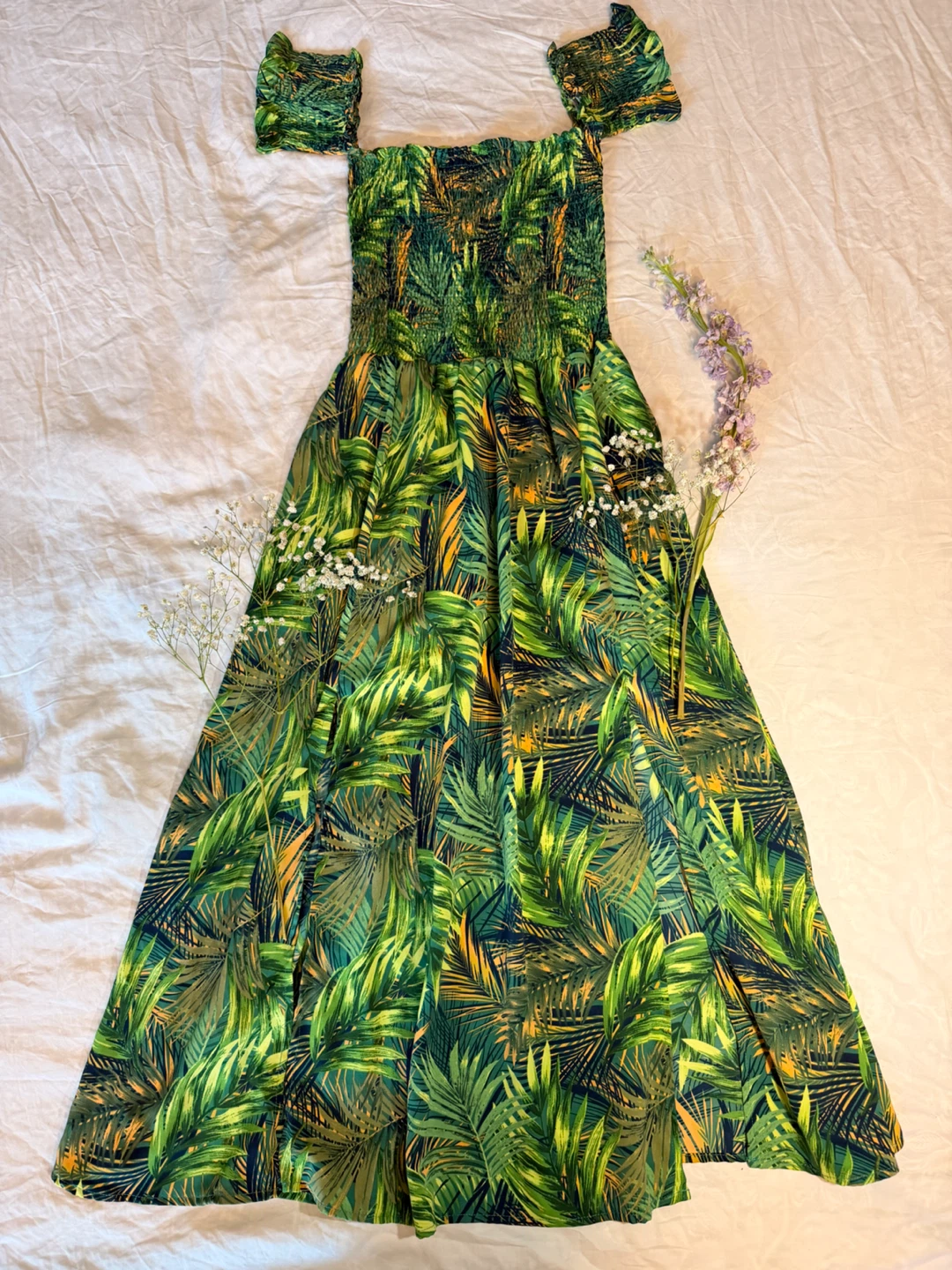 Green Tropical Print Off-the-Shoulder Maxi Dress - photo 2