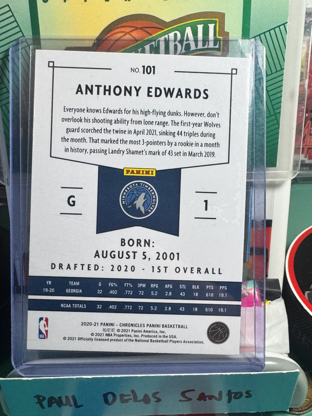Panini Chronicles Anthony Edwards RC Basketball Card - photo 3