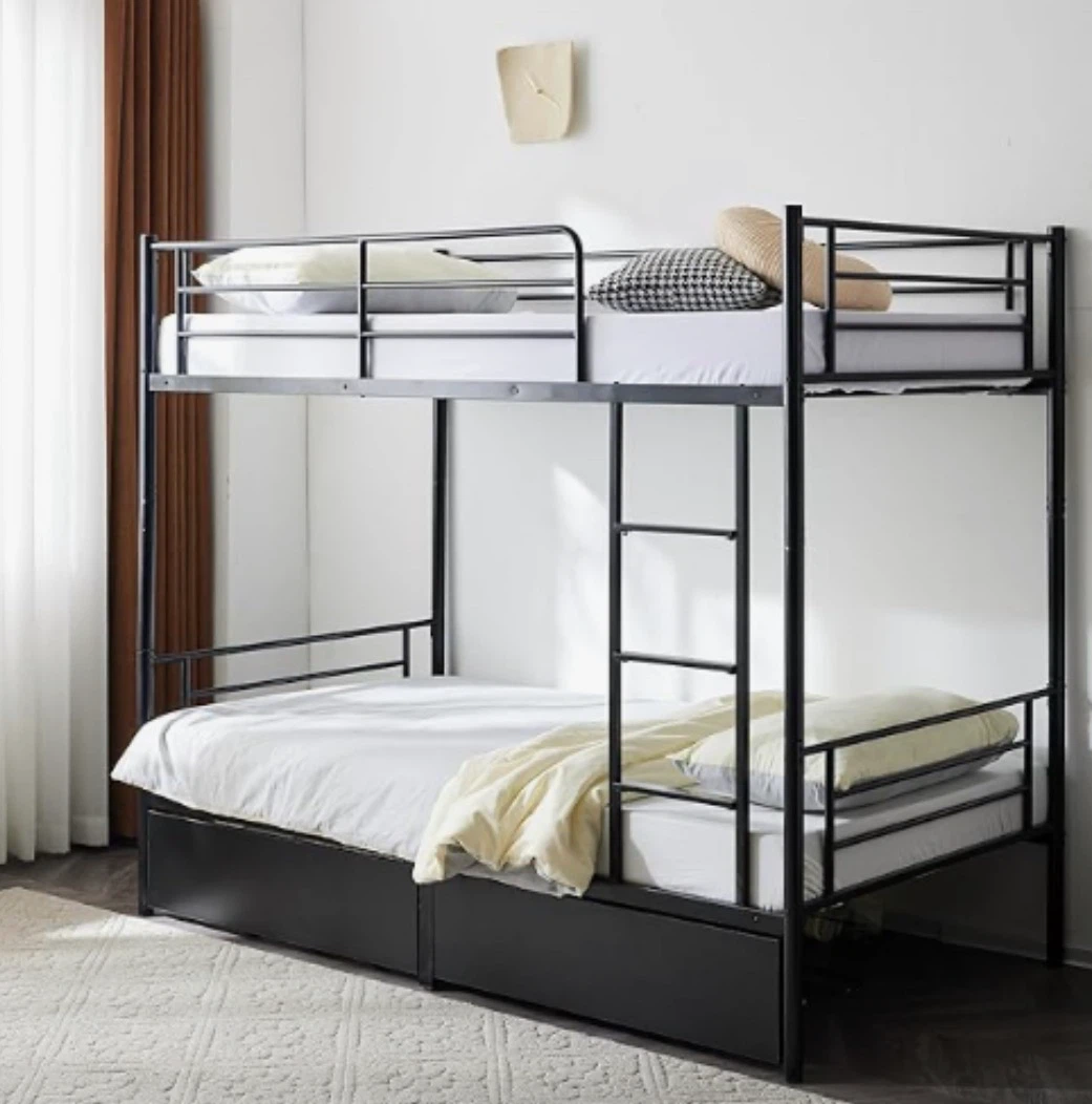 Black Metal Twin Bunk Bed with Drawers - photo 2