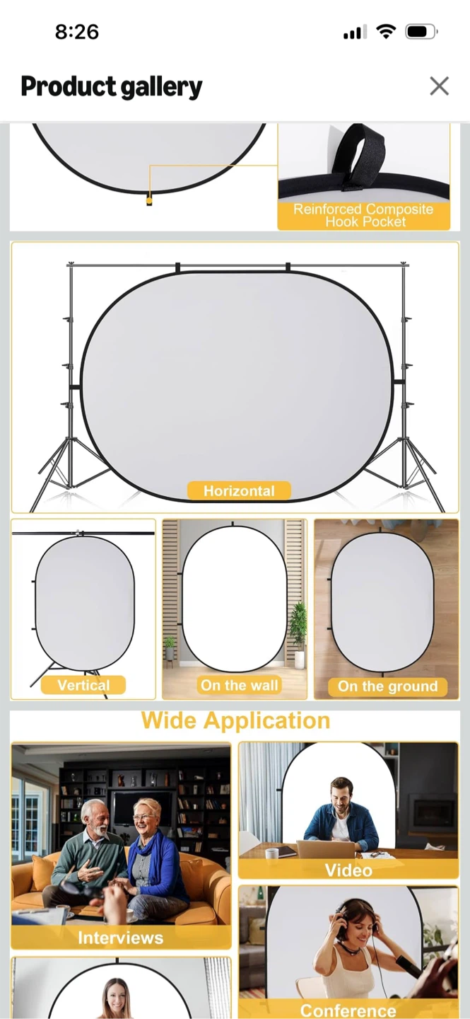 New- Backdrop for Studio & Virtual Events, 5x6.5ft, White/Gray