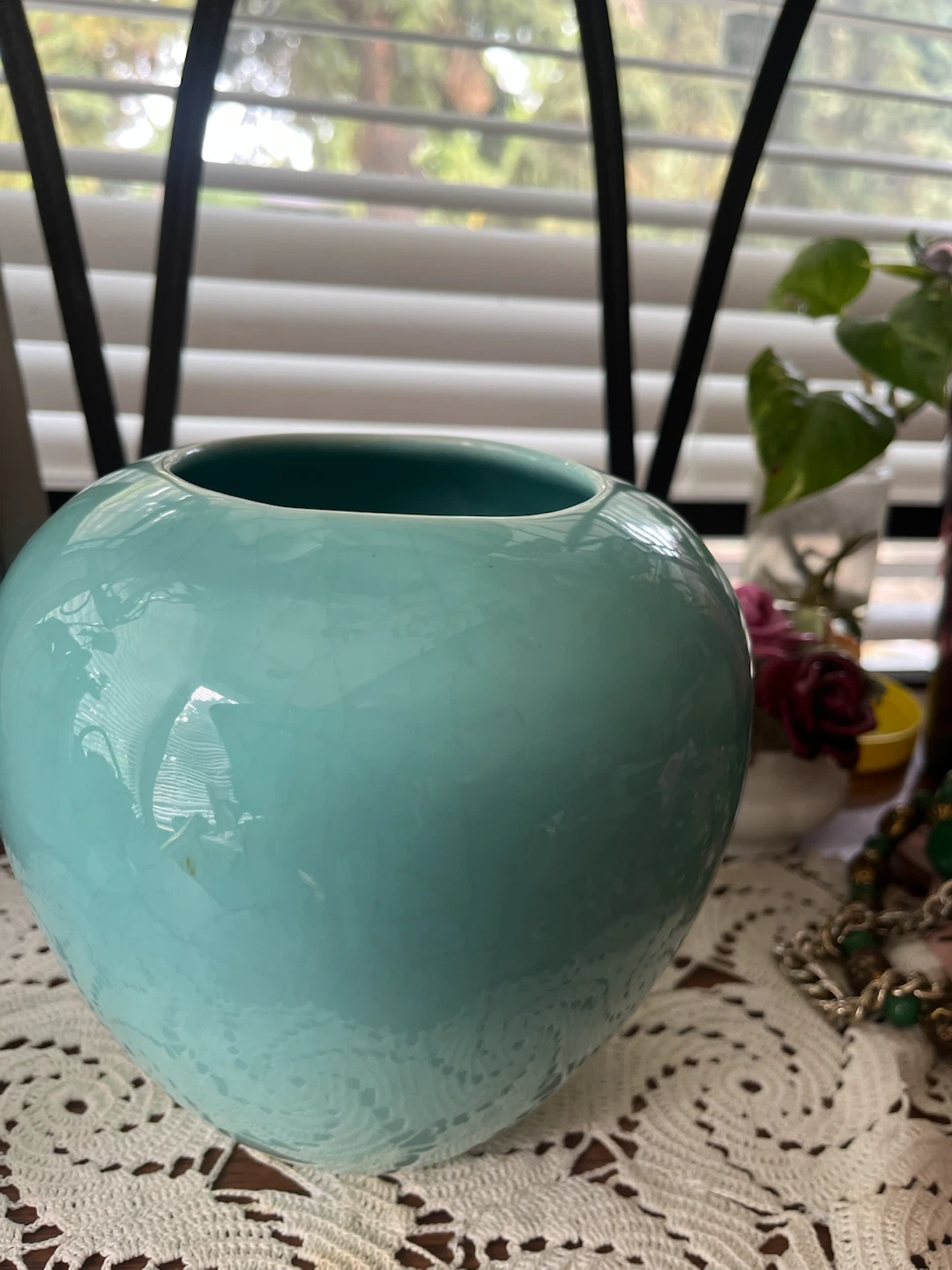 Aqua/ Turquiose Ceramic Vase,  Made in Canada - photo 2