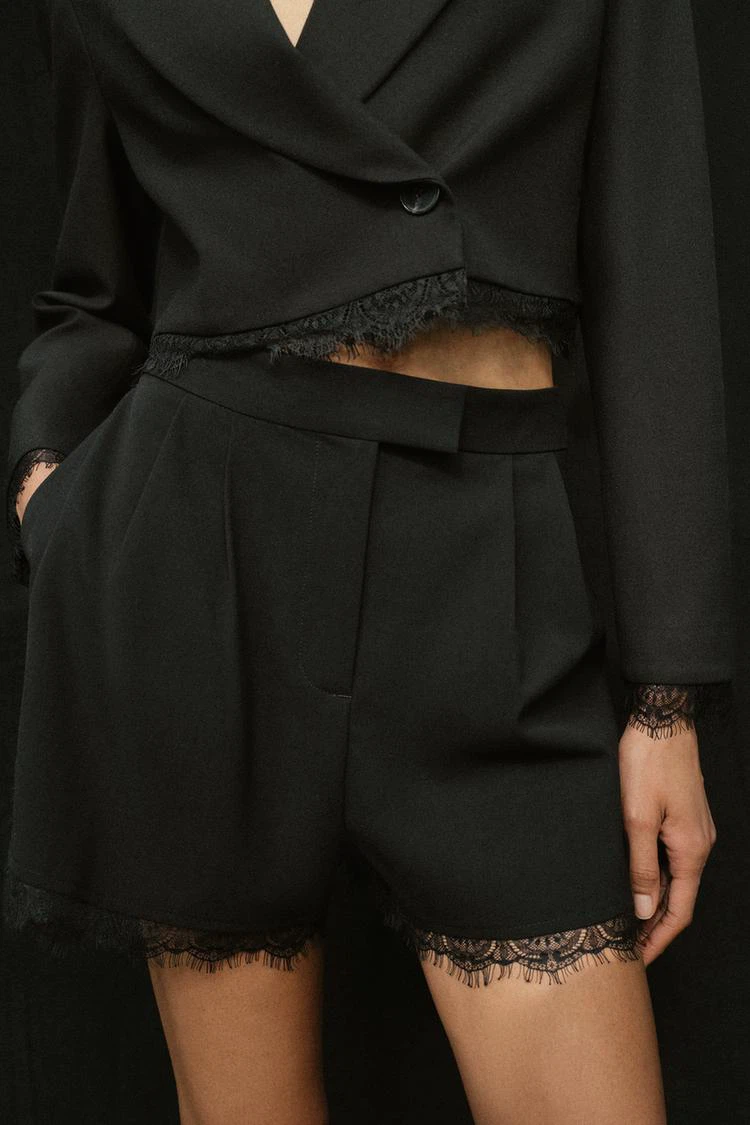 Zara New Black Lace Trim Shorts - Size M