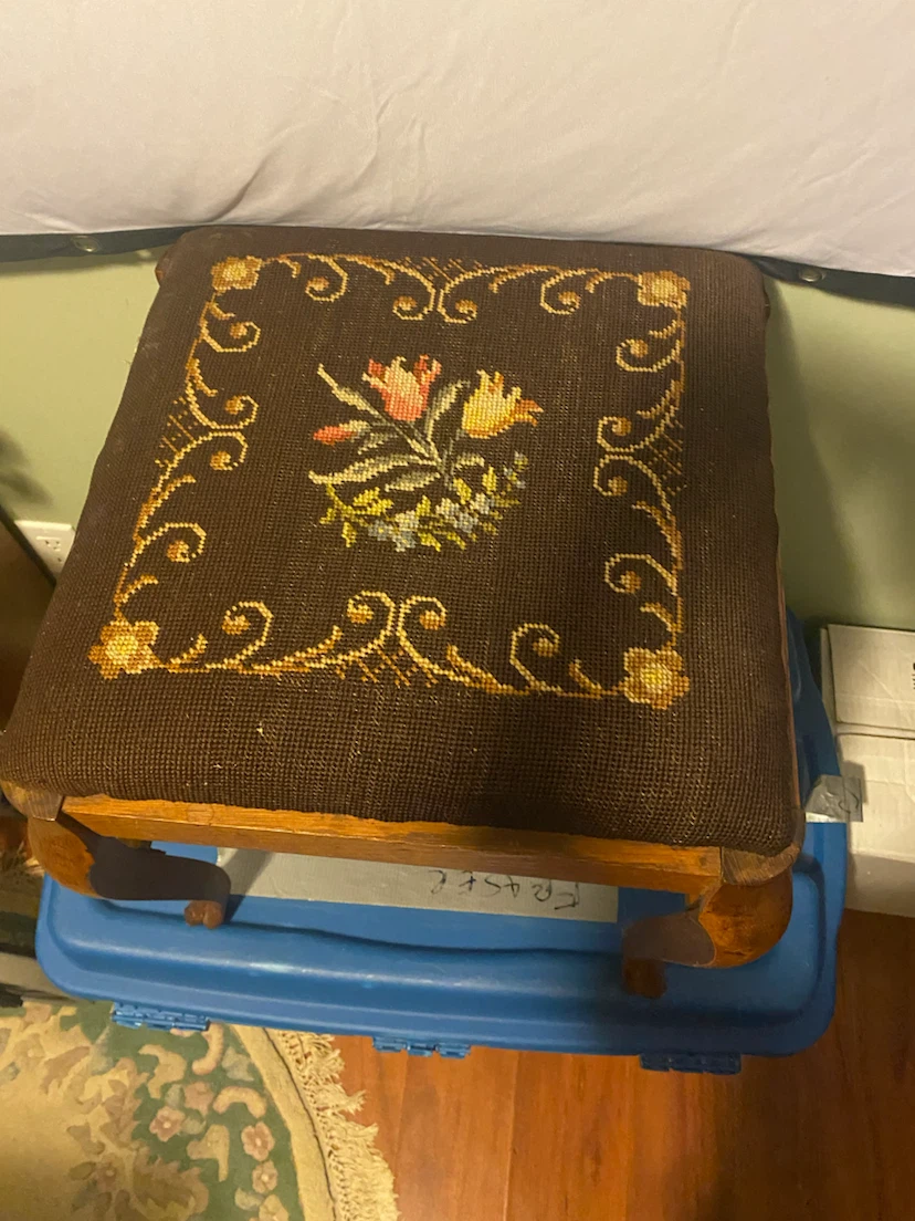 Vintage Needlepoint Footstool / Stool