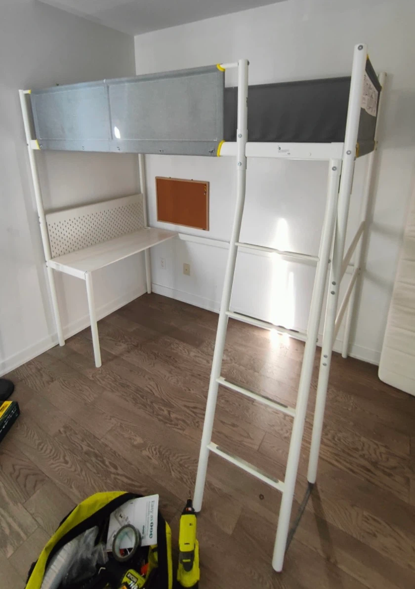 IKEA VITVAL Loft Bed Frame with Desk - White/Light Gray, Twin