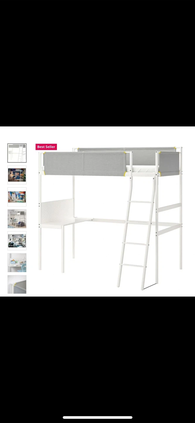 IKEA VITVAL Loft Bed Frame with Desk - White/Light Gray, Twin - photo 3