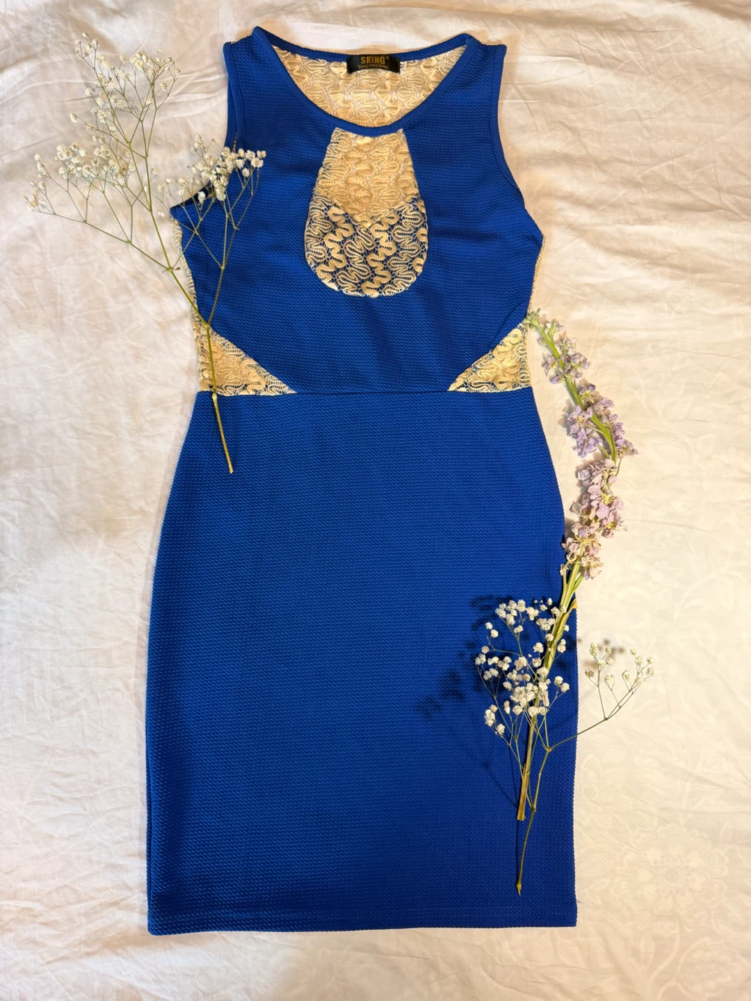 Blue & Gold Lace Bodycon Dress