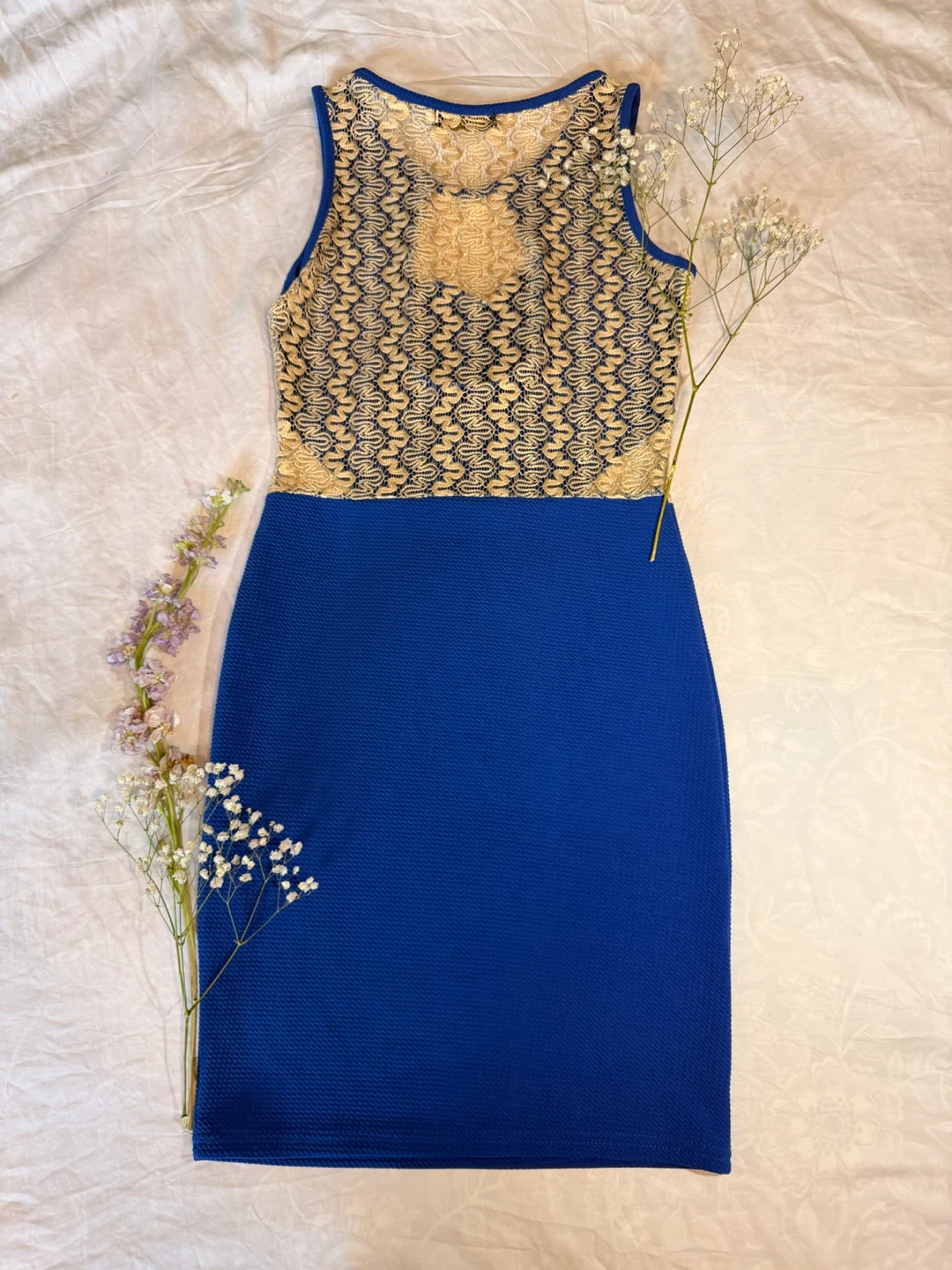 Blue & Gold Lace Bodycon Dress - photo 3