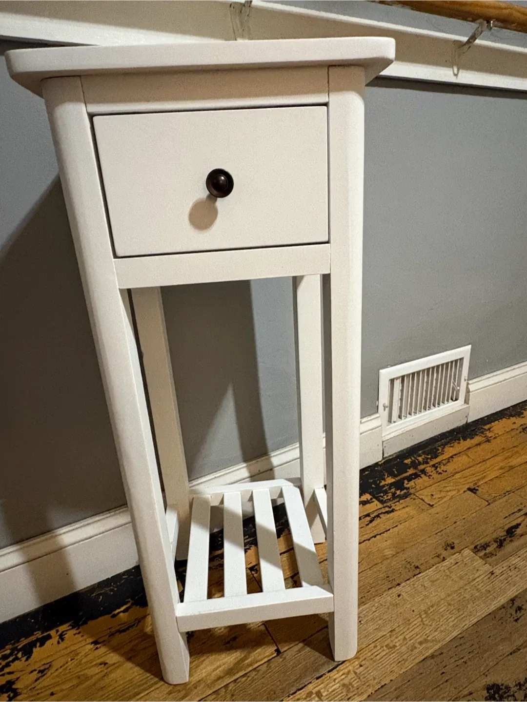 White Narrow Side Table with Drawer