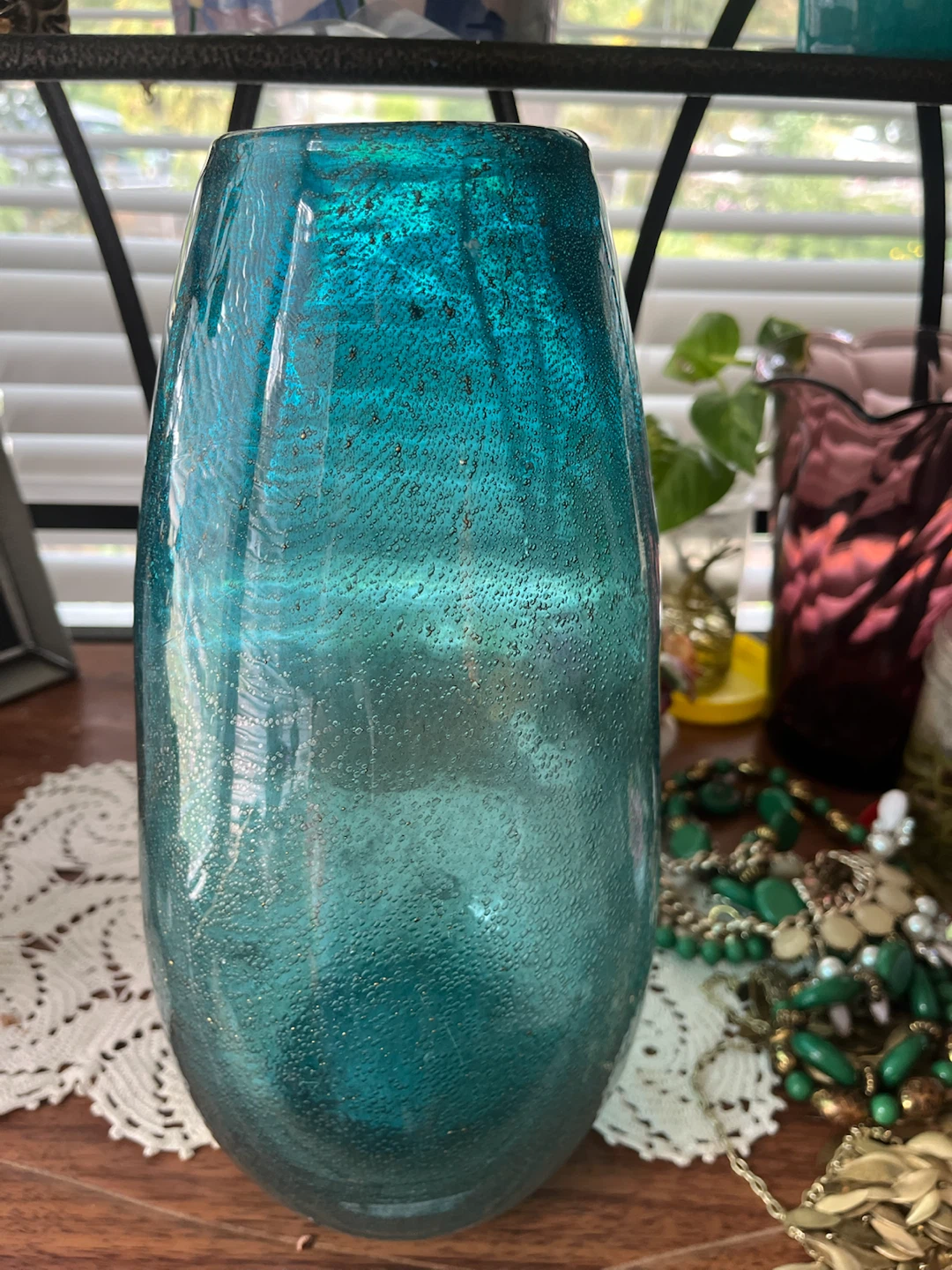 Turquoise or Aqua Blue Bubbled Glass Vase - photo 2