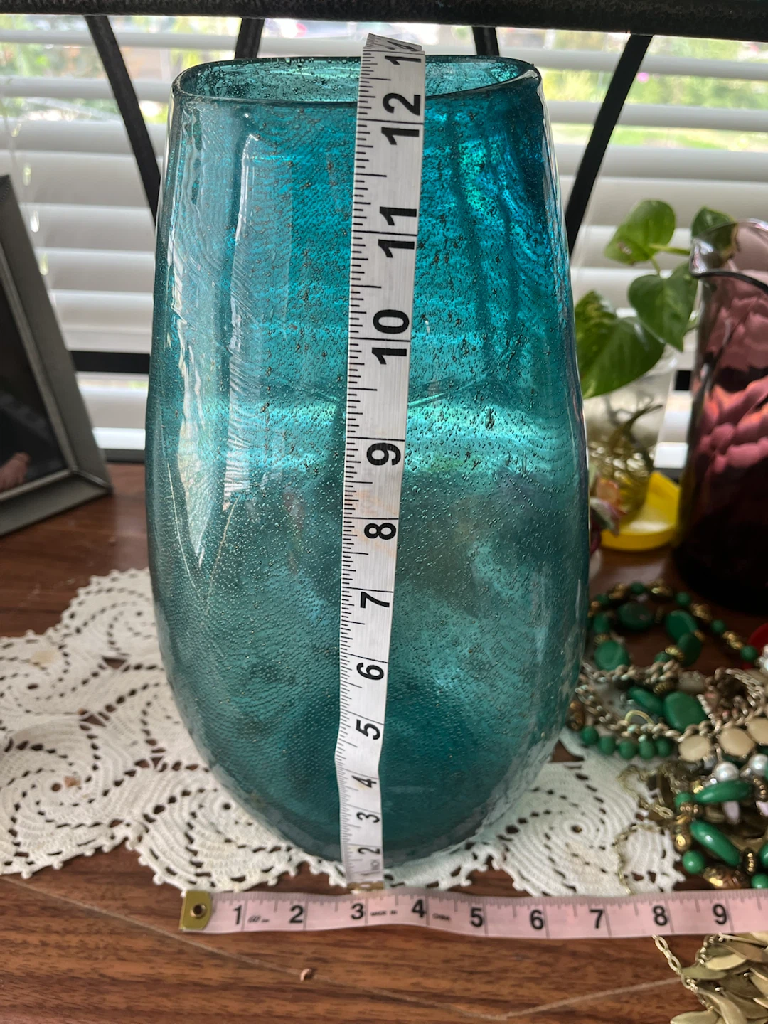 Turquoise or Aqua Blue Bubbled Glass Vase - photo 3