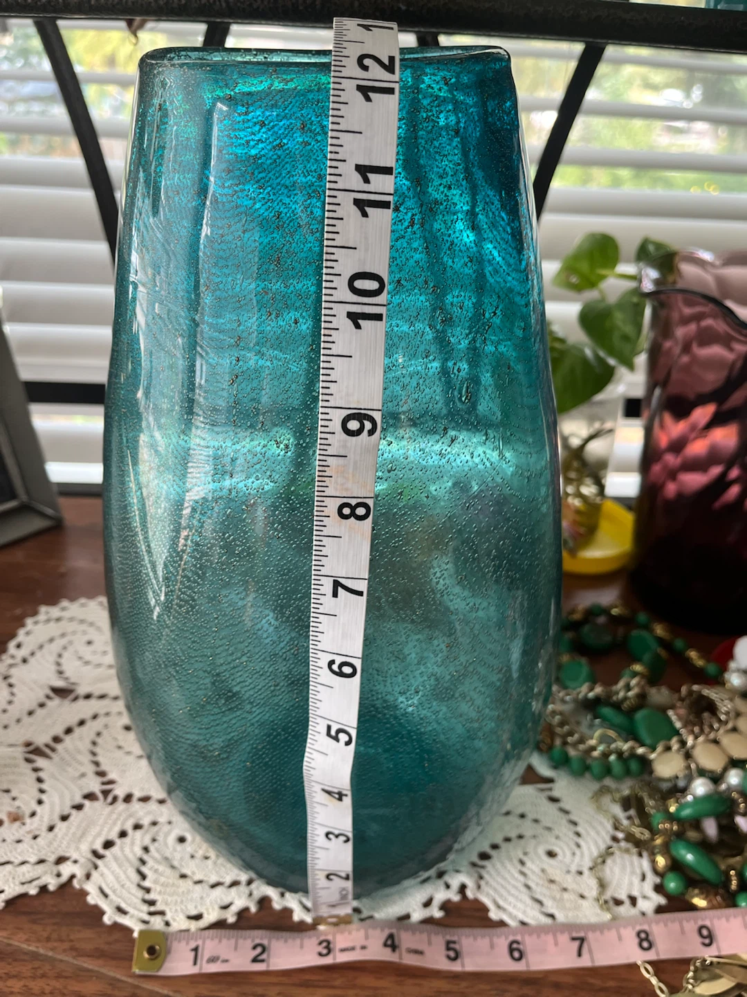 Turquoise or Aqua Blue Bubbled Glass Vase - photo 4
