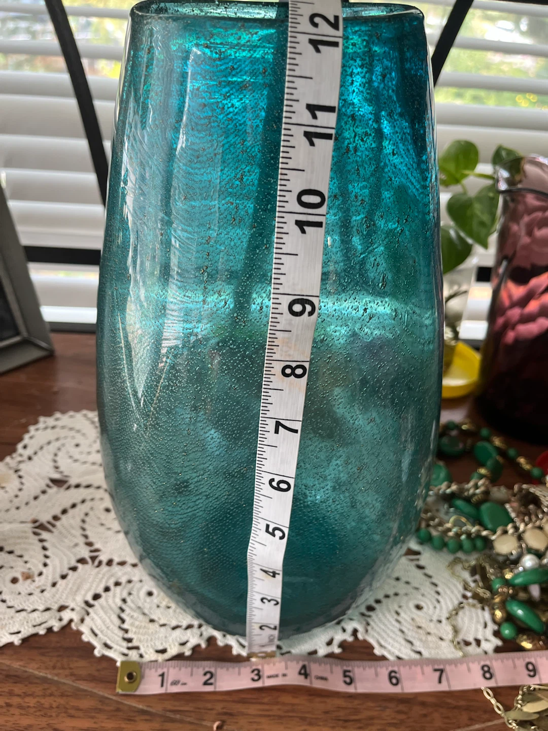 Turquoise or Aqua Blue Bubbled Glass Vase - photo 5
