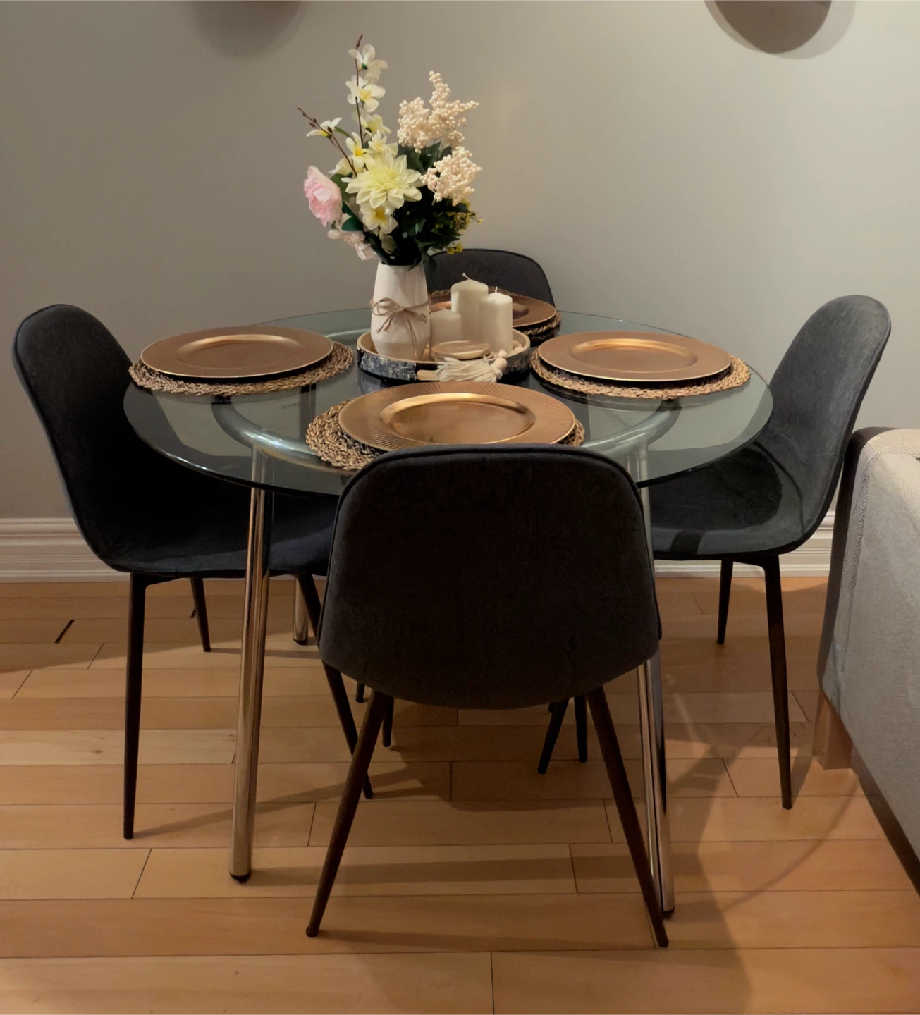 Glass Round Dining Table with 4 Chairs