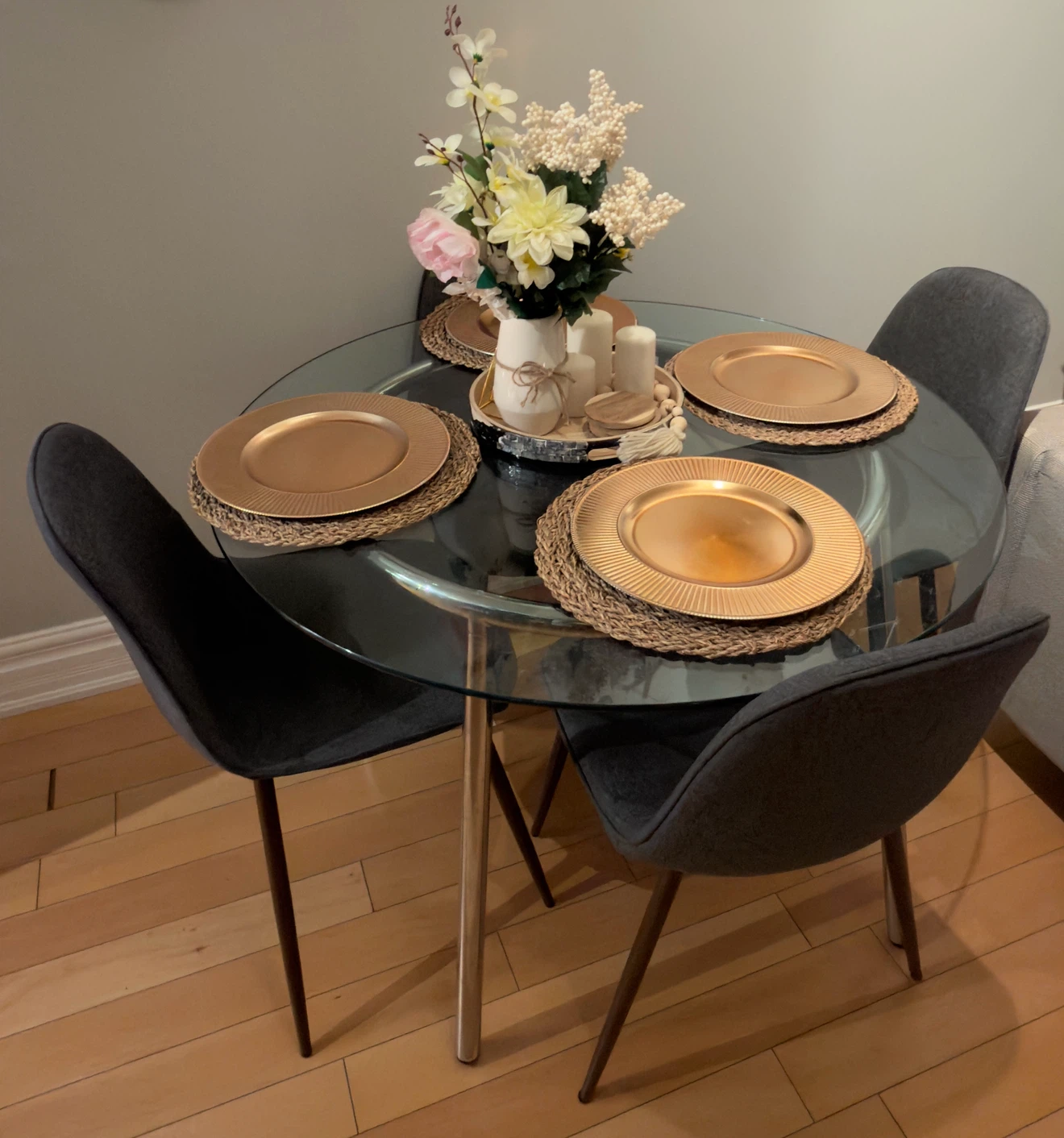 Glass Round Dining Table with 4 Chairs - photo 2