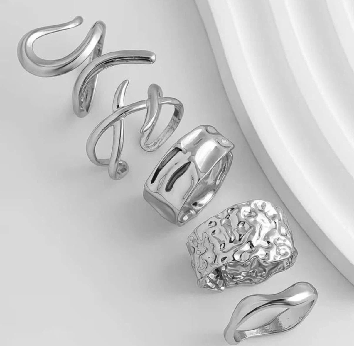 Silver Sculptural Ring Set – 5 Pieces - photo 4