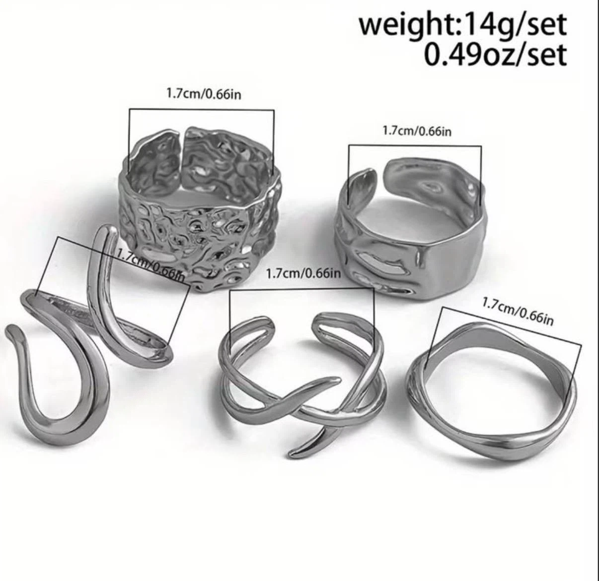 Silver Sculptural Ring Set – 5 Pieces - photo 5