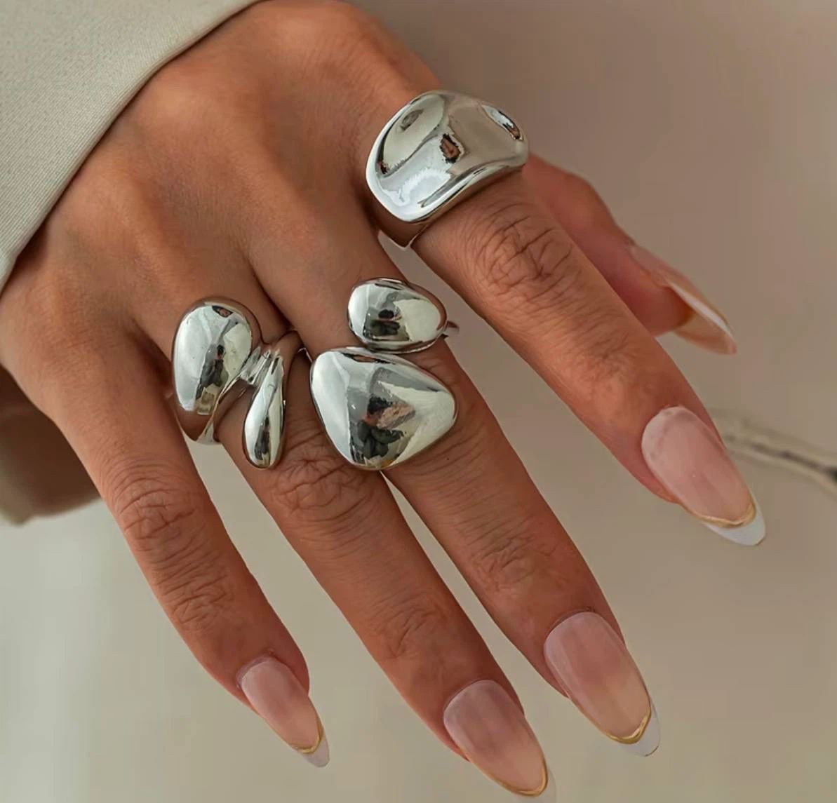 Silver Chunky Dome Ring Set (3 Pieces)