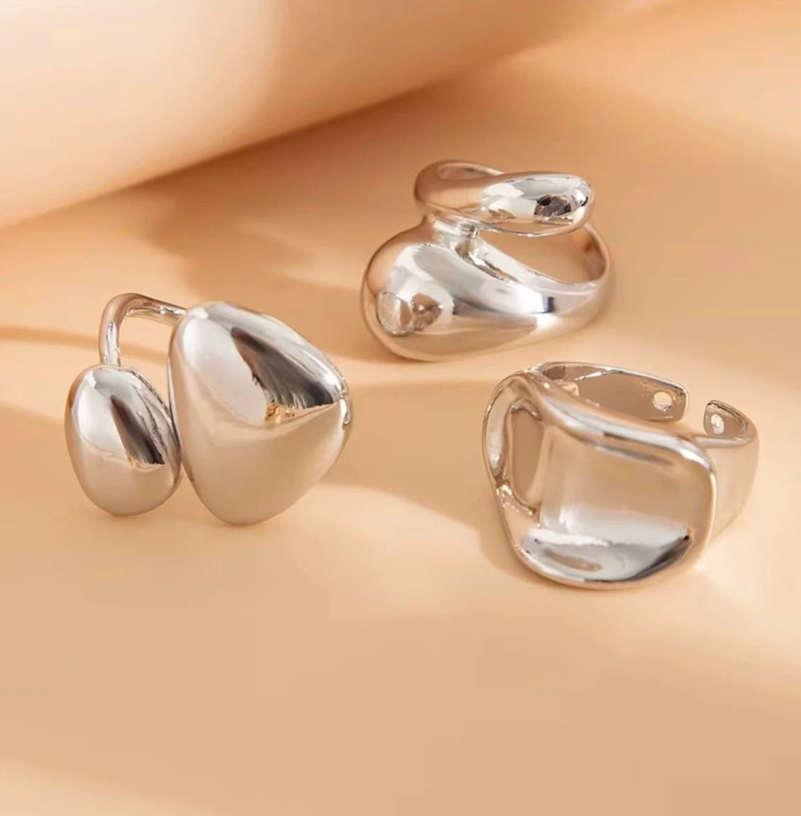 Silver Chunky Dome Ring Set (3 Pieces) - photo 3