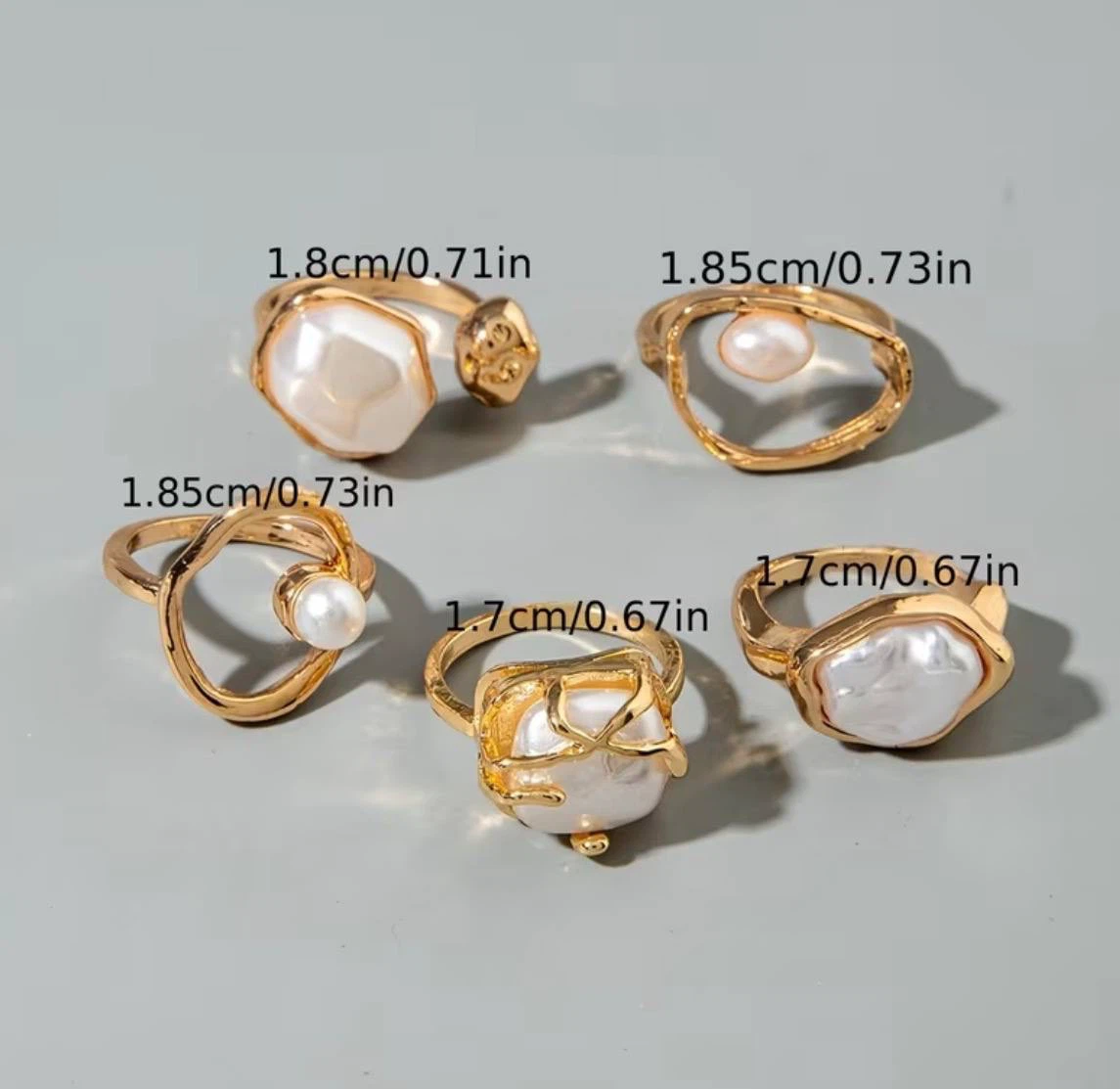 Gold & Pearl Statement Ring Set – 5 Pcs - photo 4