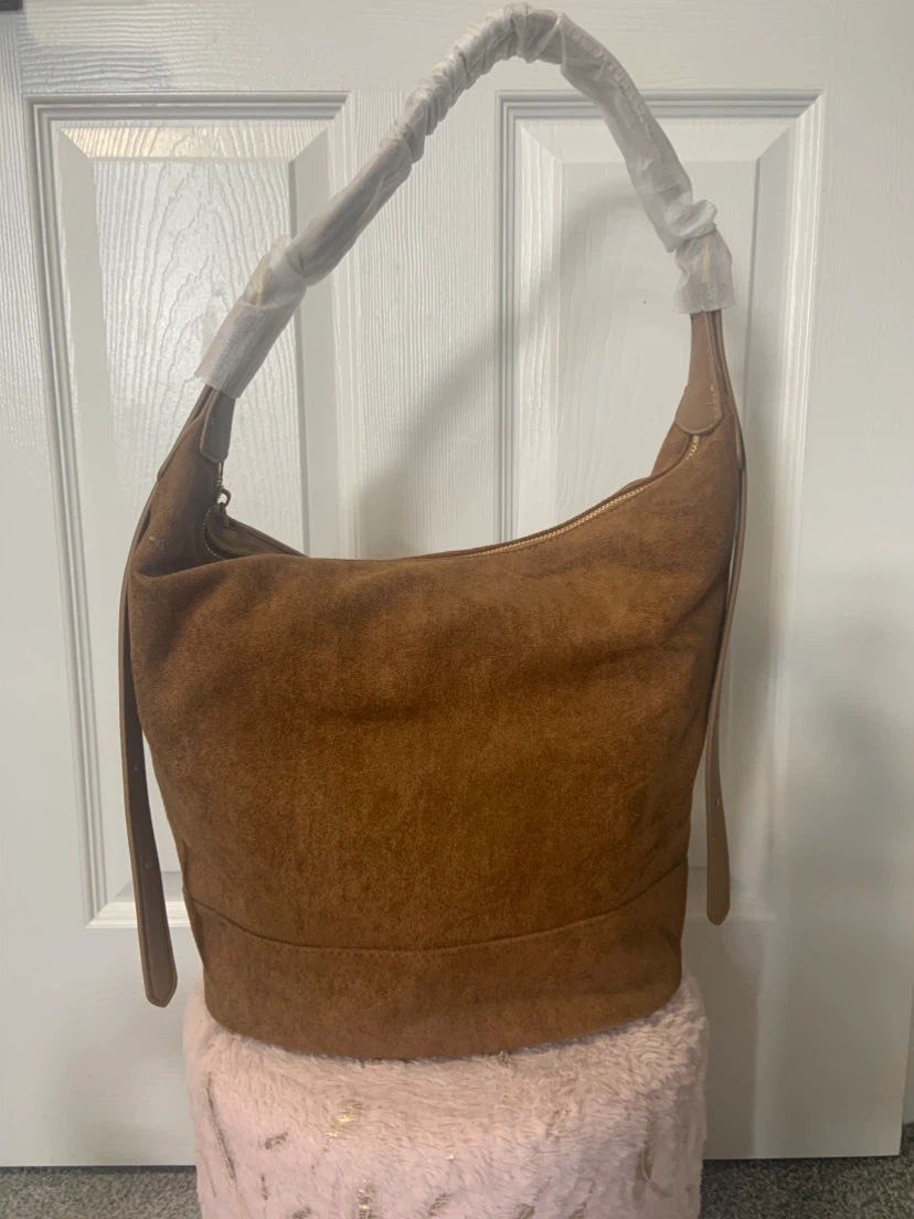 Brown Faux Suede Shoulder Bag