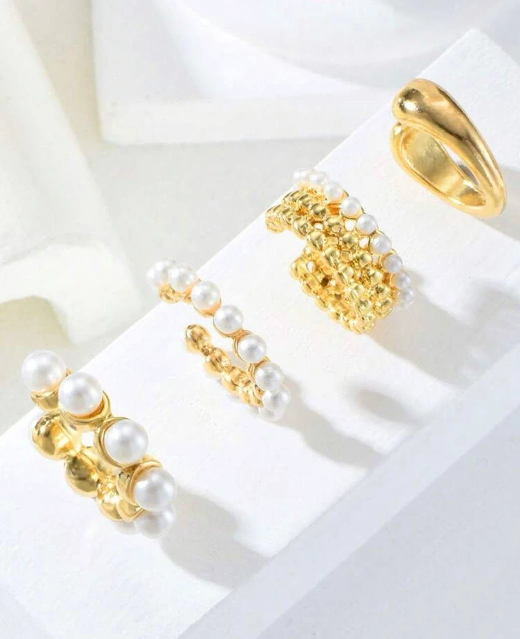 Set of 4 Pearl & Gold-Toned Ear Cuffs - photo 3
