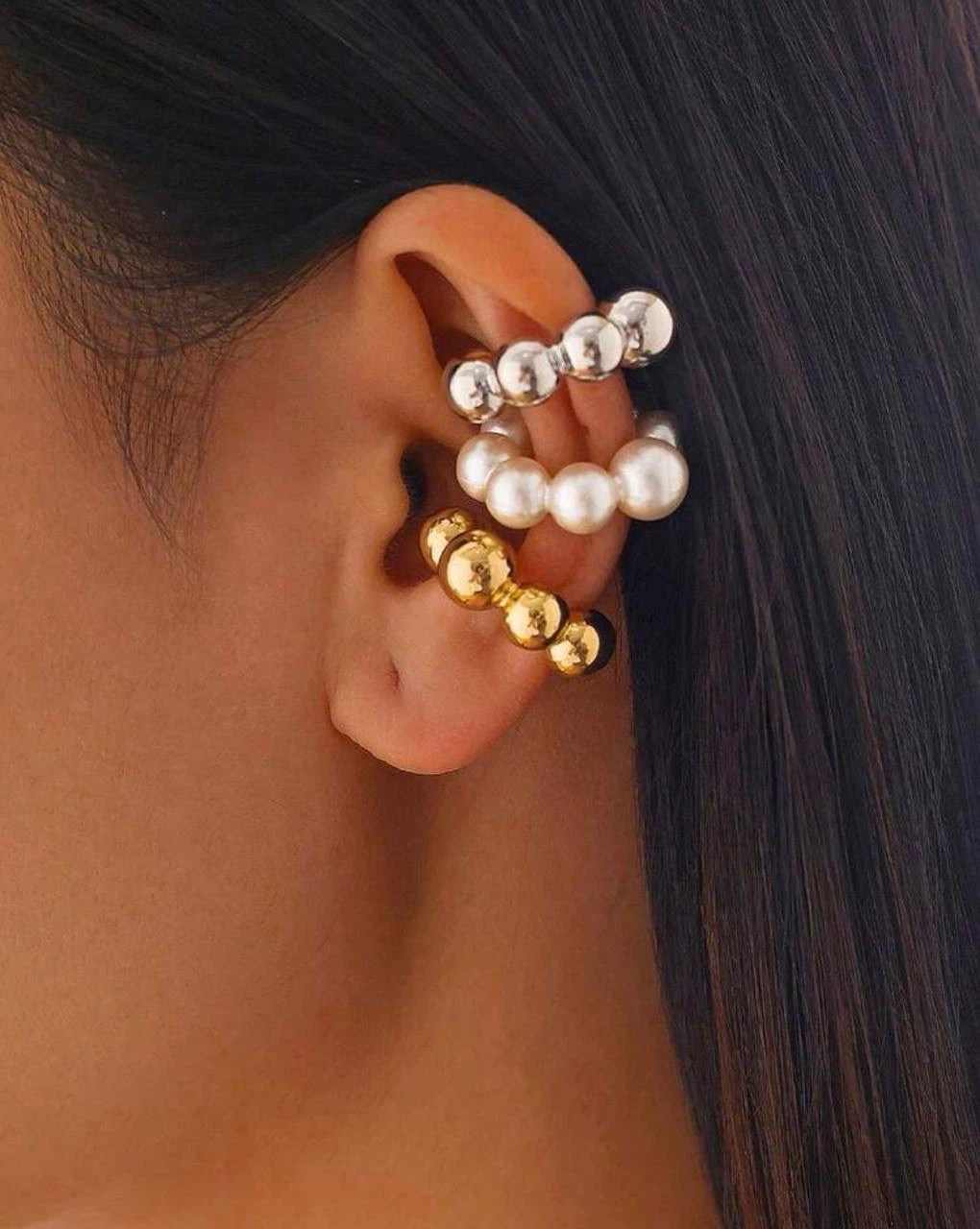 Set of 3 Ball Bead Ear Cuffs