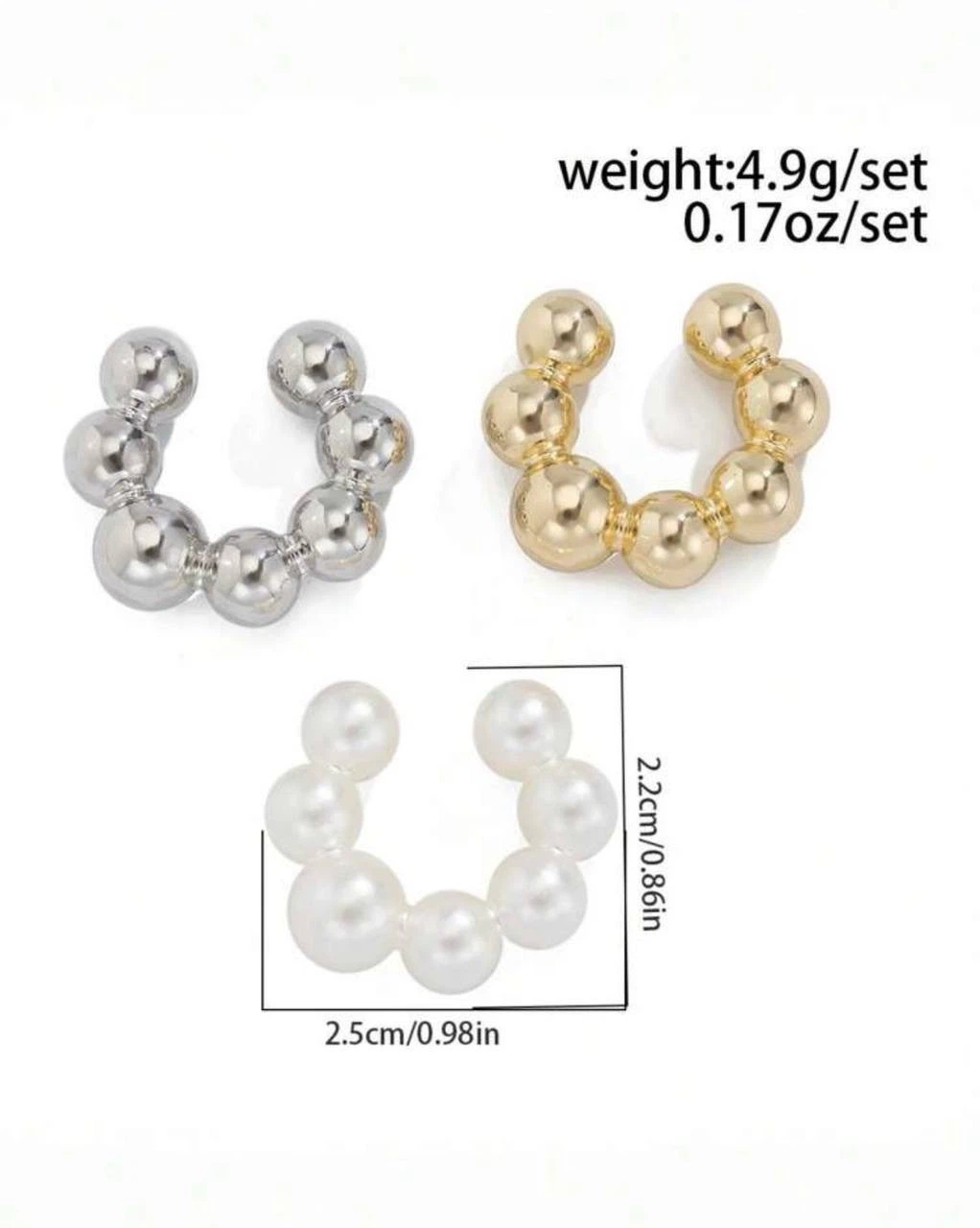 Set of 3 Ball Bead Ear Cuffs - photo 5
