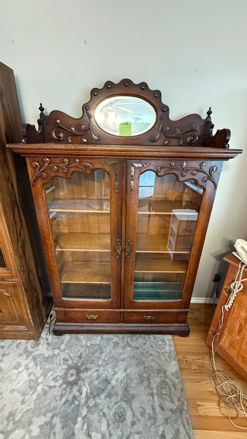 Antique Oak Display Cabinet with Mirror - photo 3