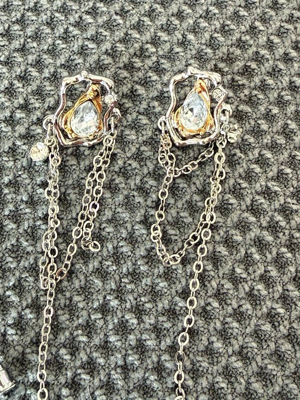 Crystal Drop Earrings with Layered Chain Tassels - photo 2