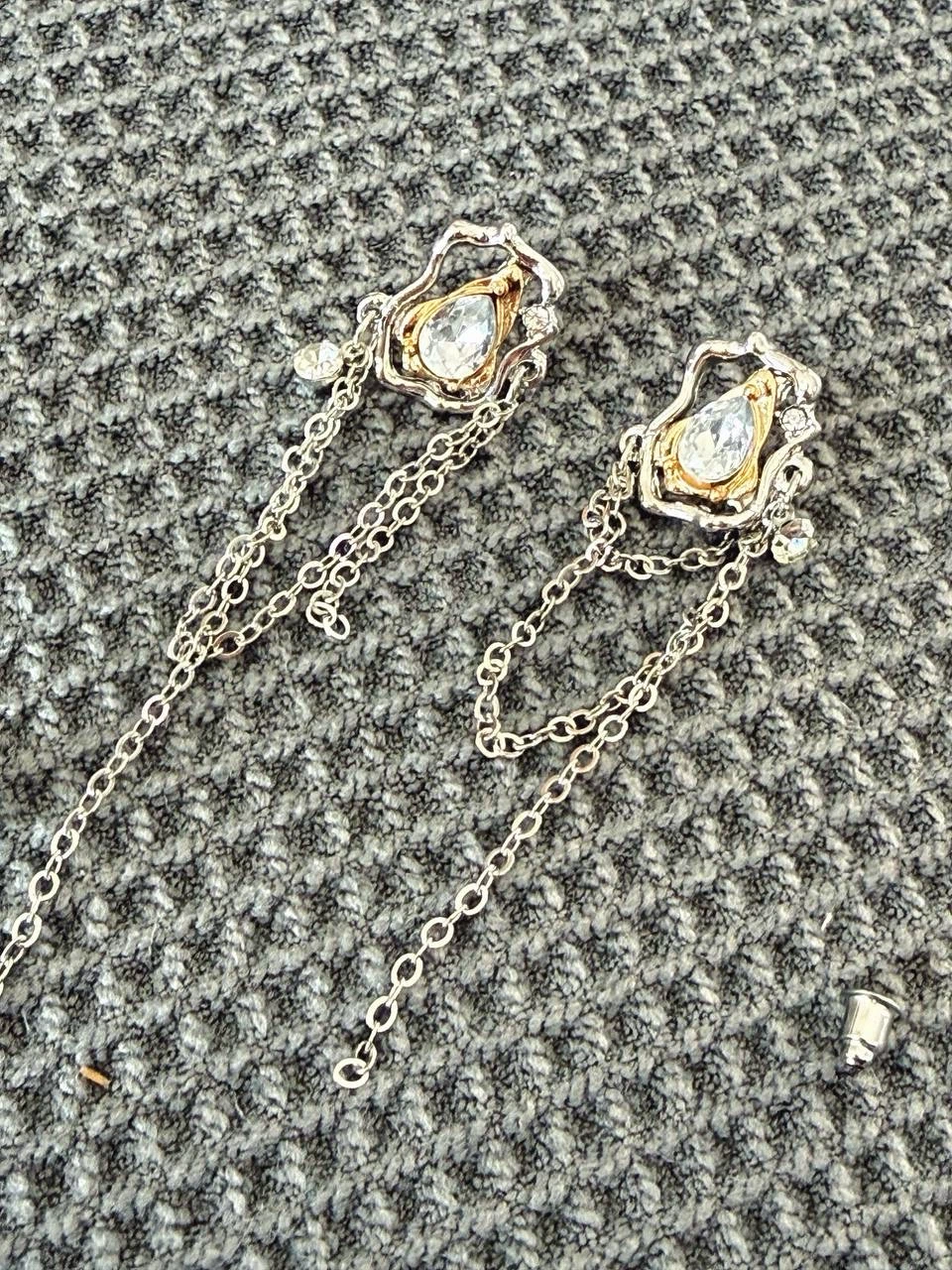 Crystal Drop Earrings with Layered Chain Tassels - photo 5