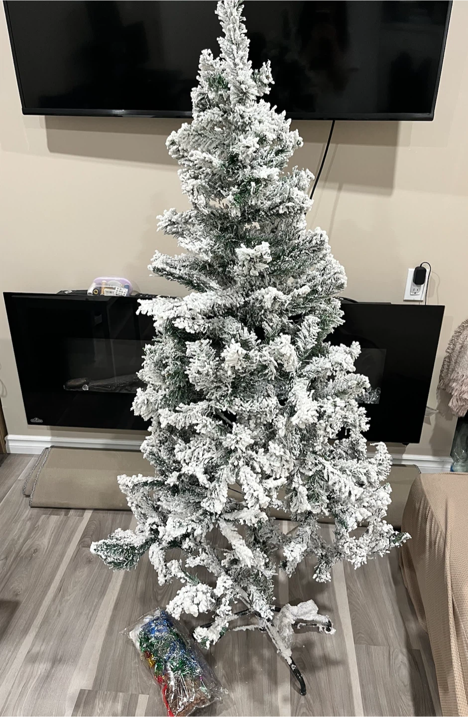 Flocked Christmas Tree with Decorations