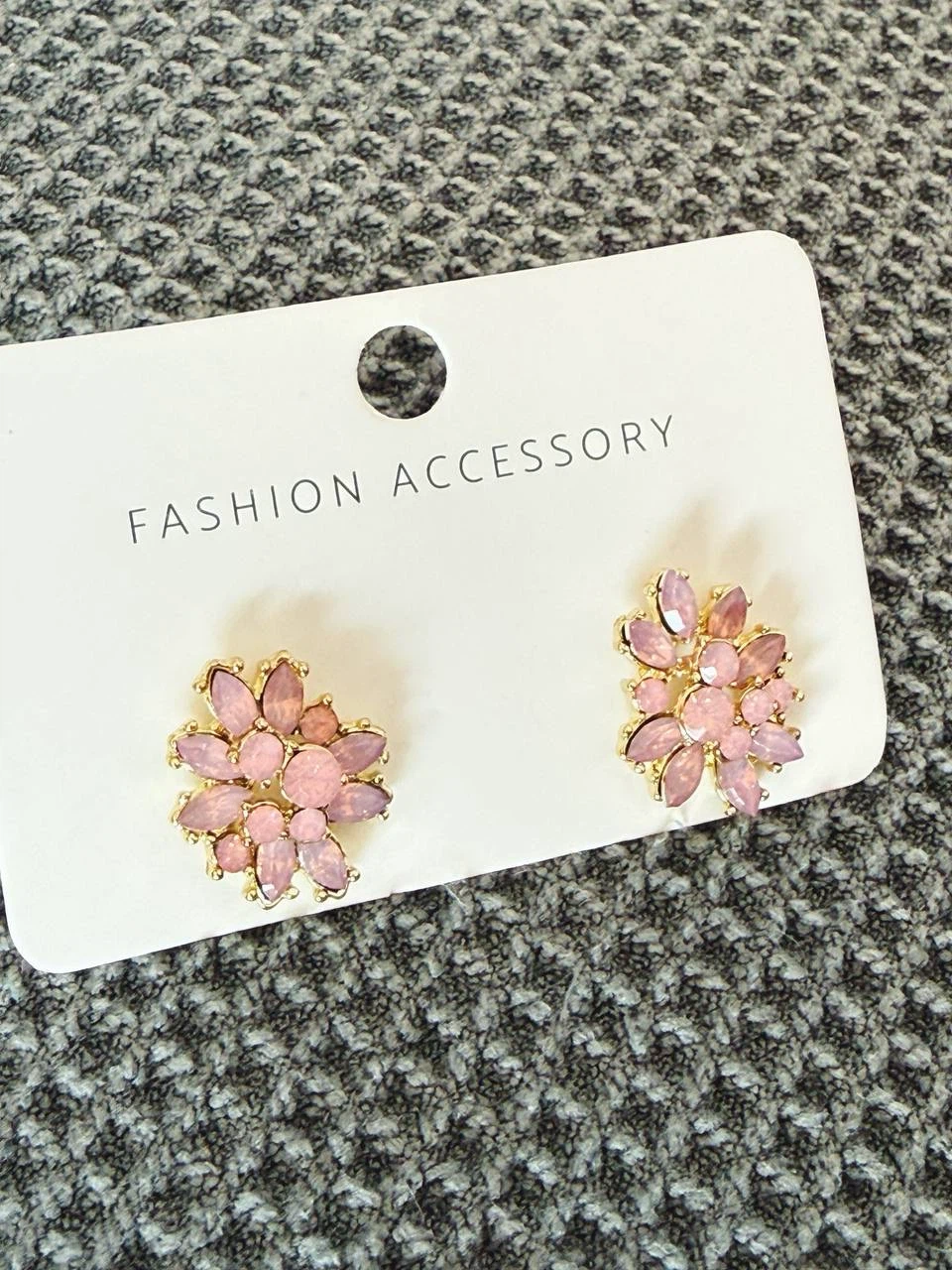 Rose Gold Pink Crystal Flower Stud Earrings