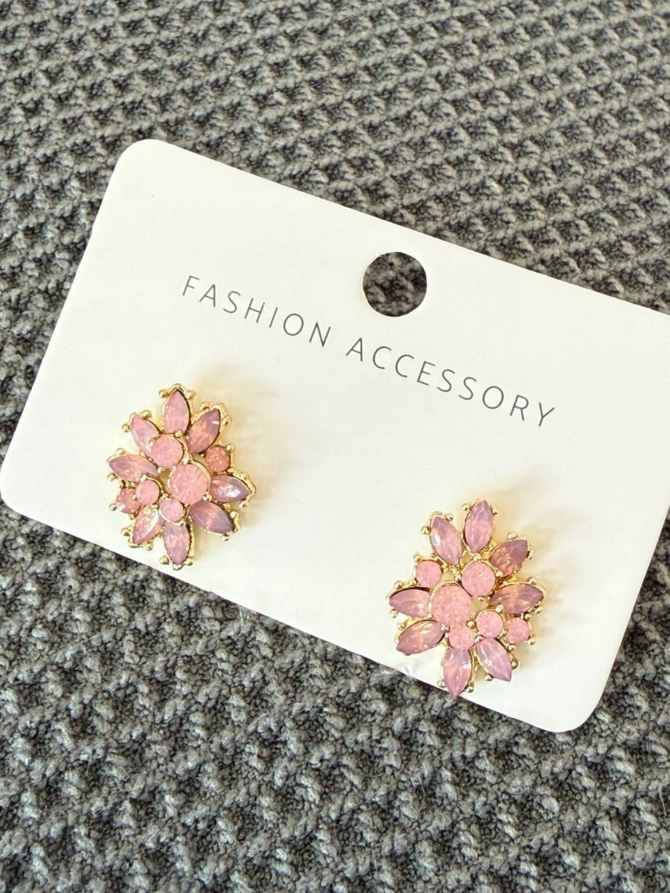 Rose Gold Pink Crystal Flower Stud Earrings - photo 2
