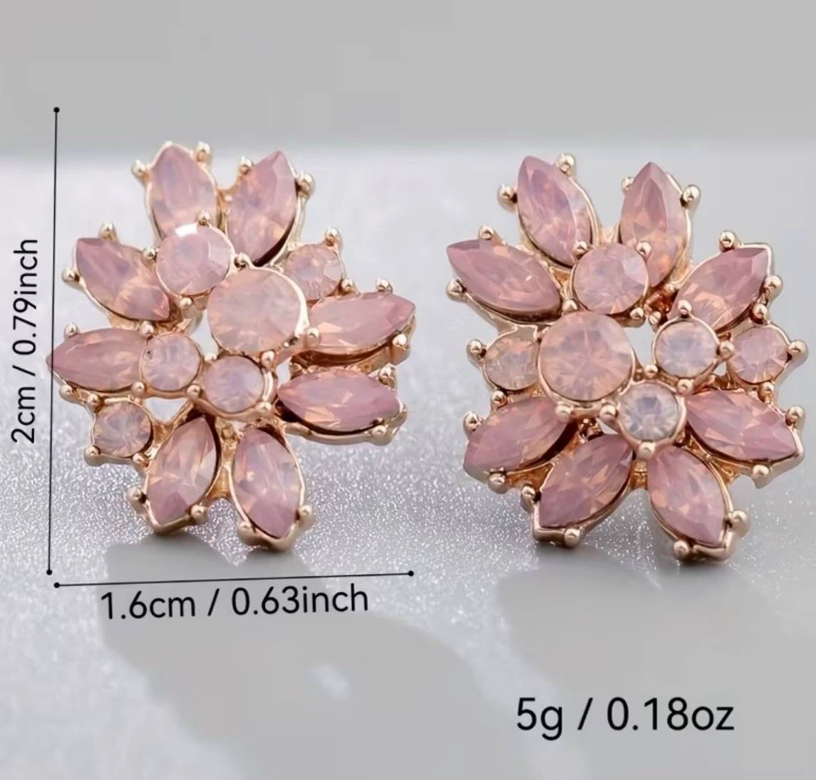 Rose Gold Pink Crystal Flower Stud Earrings - photo 5