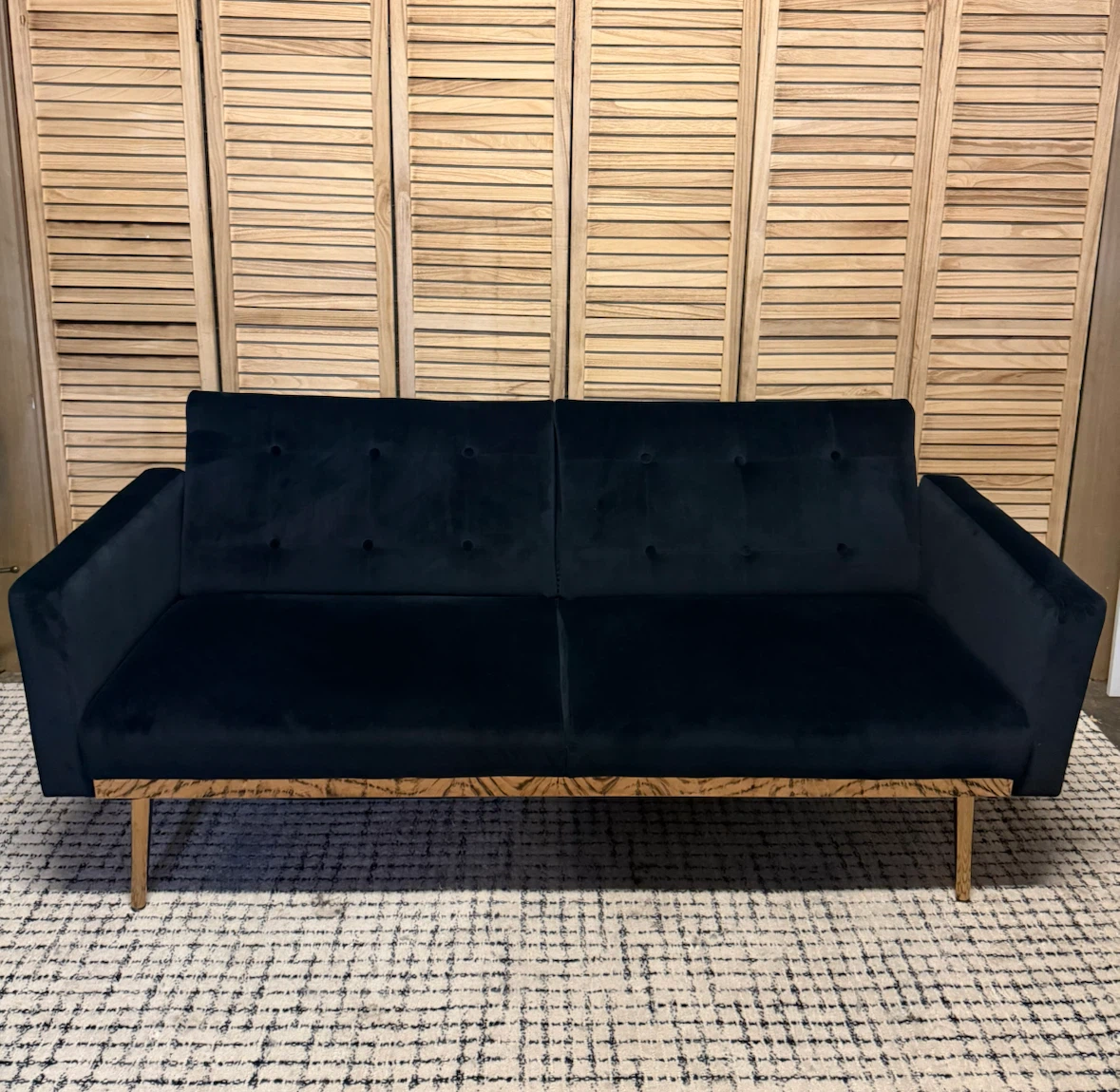 Navy Modern Velvet Futon Sofa Bed
