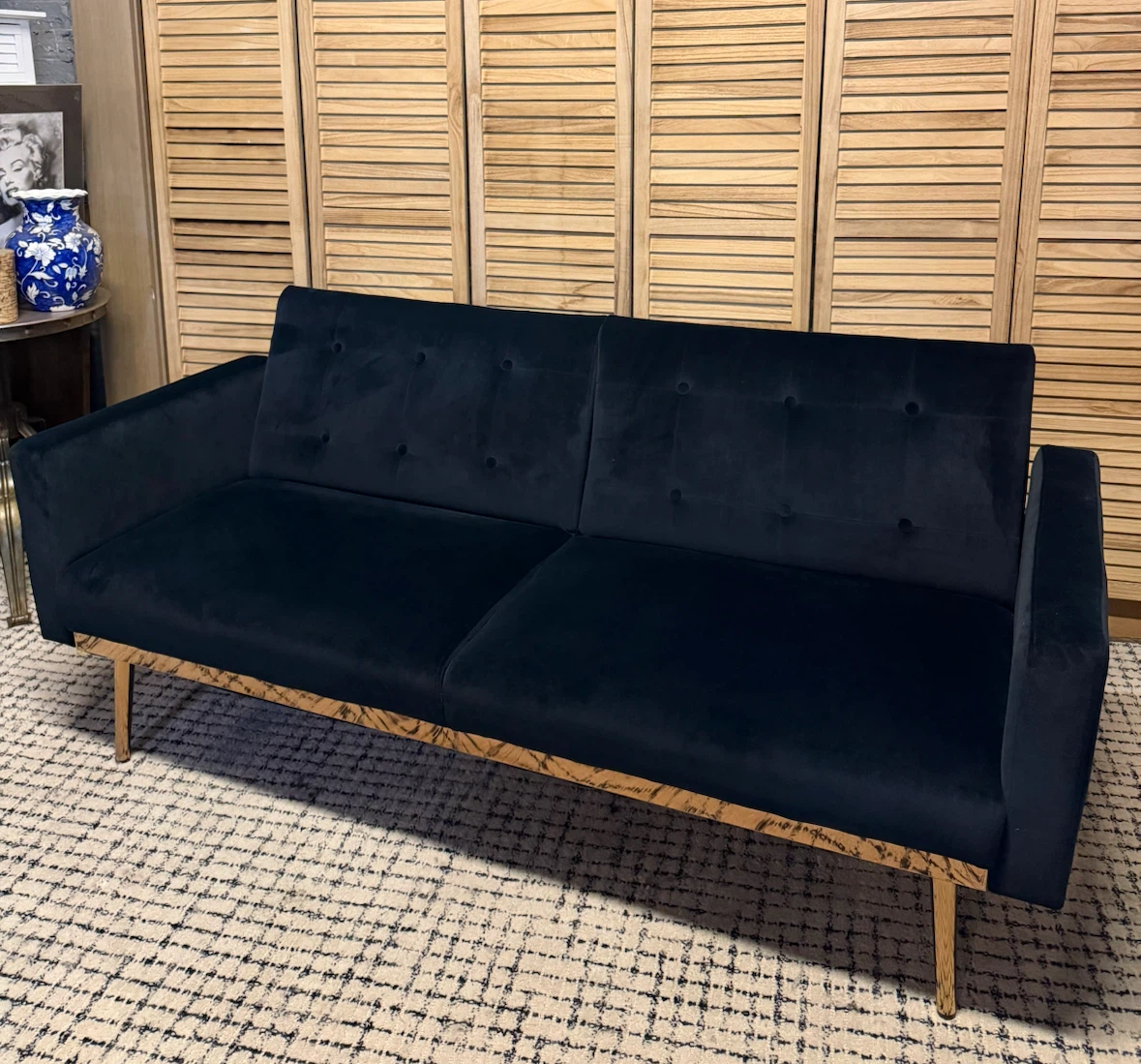Navy Modern Velvet Futon Sofa Bed - photo 2