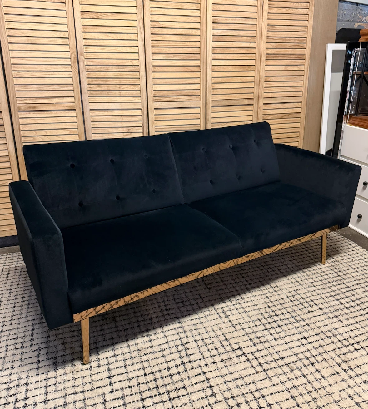 Navy Modern Velvet Futon Sofa Bed - photo 3