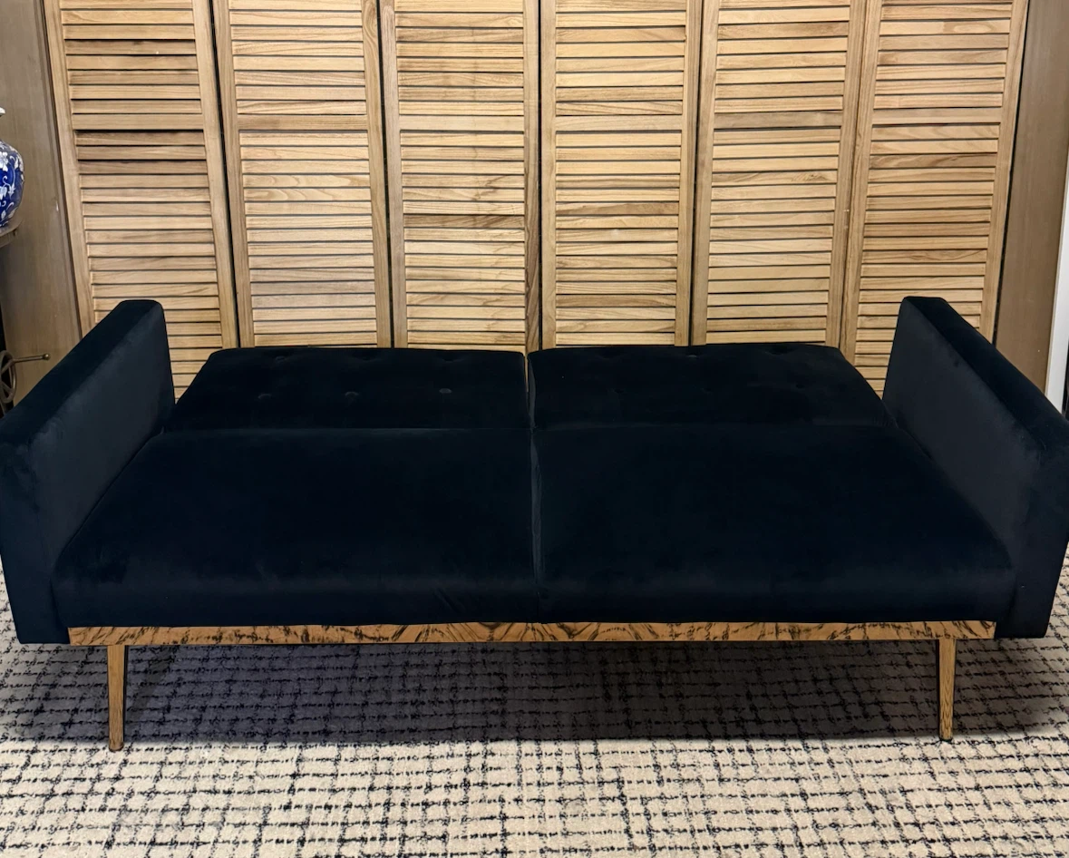 Navy Modern Velvet Futon Sofa Bed - photo 4