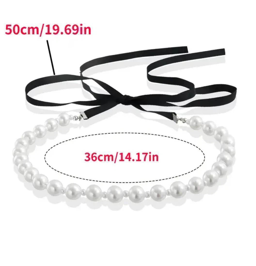 Pearl Choker Necklace with Black Ribbon Tie - photo 3