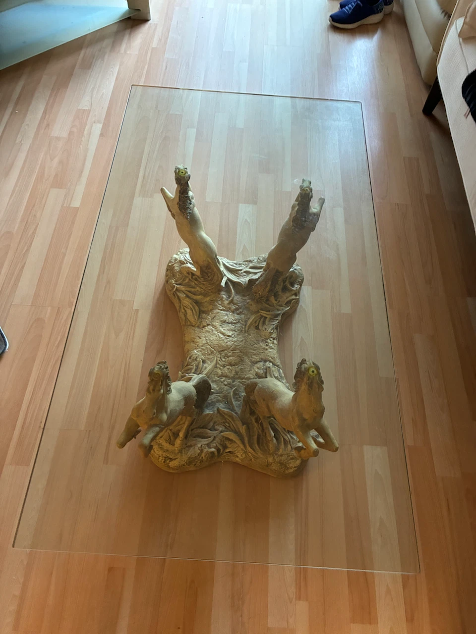 Unique Glass Top Coffee Table with Sculptural Base