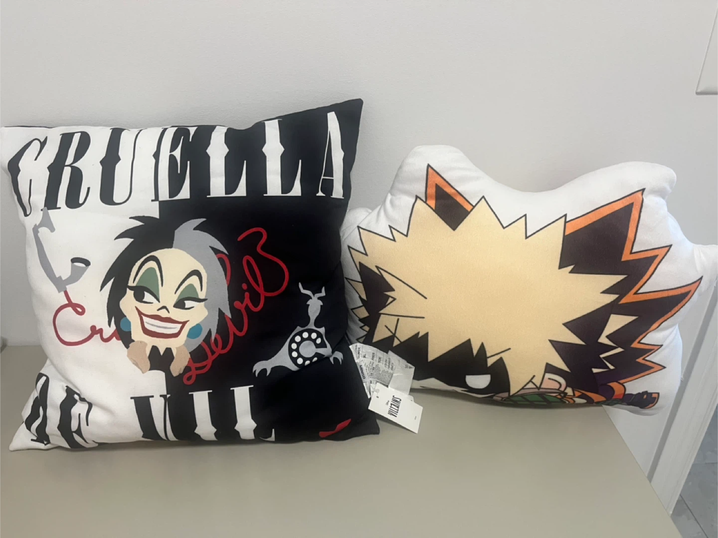 Cruella De Vil and My Hero Academia Bakugo Throw Pillows
