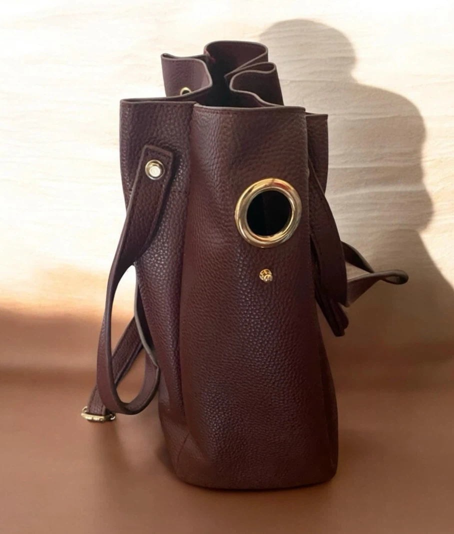 Wine-Coloured Pebble Grain Leather Bucket Bag - photo 5