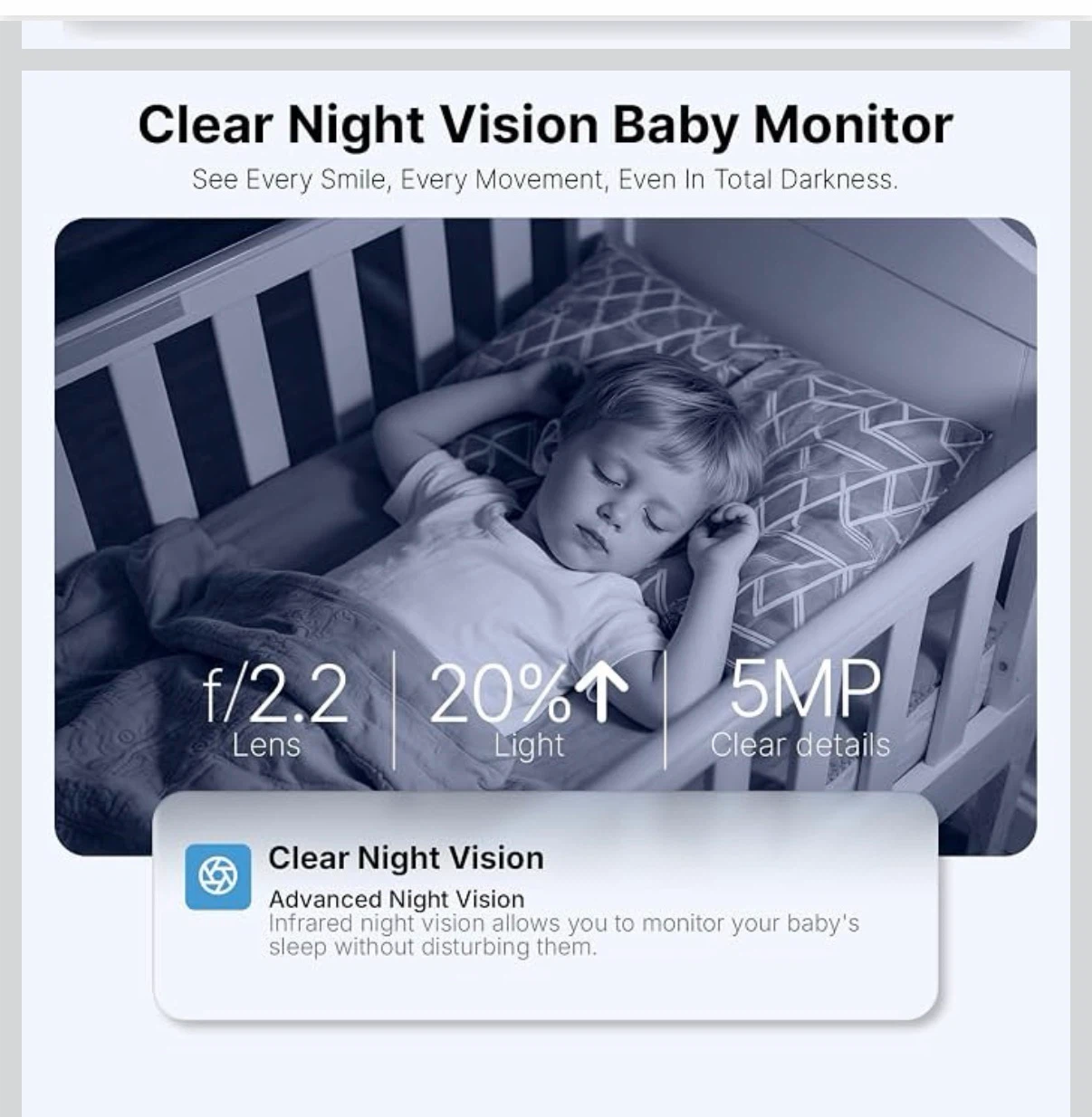 Ognee Baby Monitor with Camera and Audio, 24H Recording - photo 4