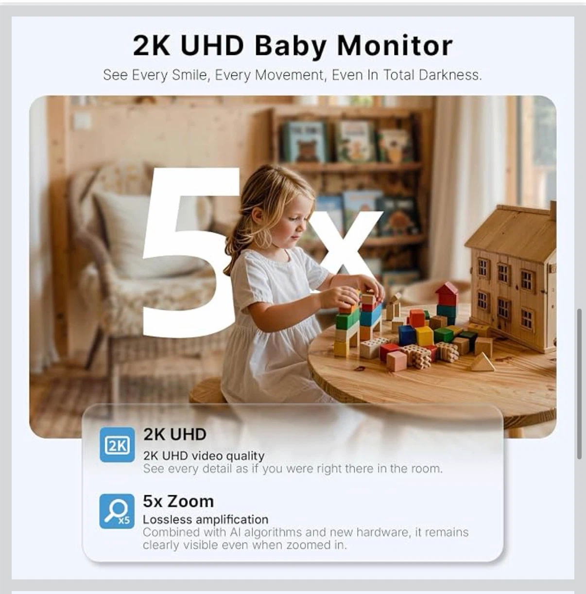 Ognee Baby Monitor with Camera and Audio, 24H Recording - photo 5