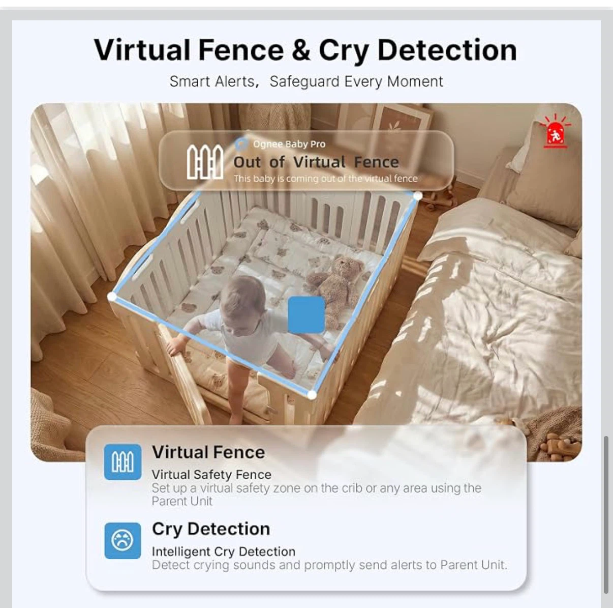 Ognee Baby Monitor with Camera and Audio, 24H Recording - photo 5