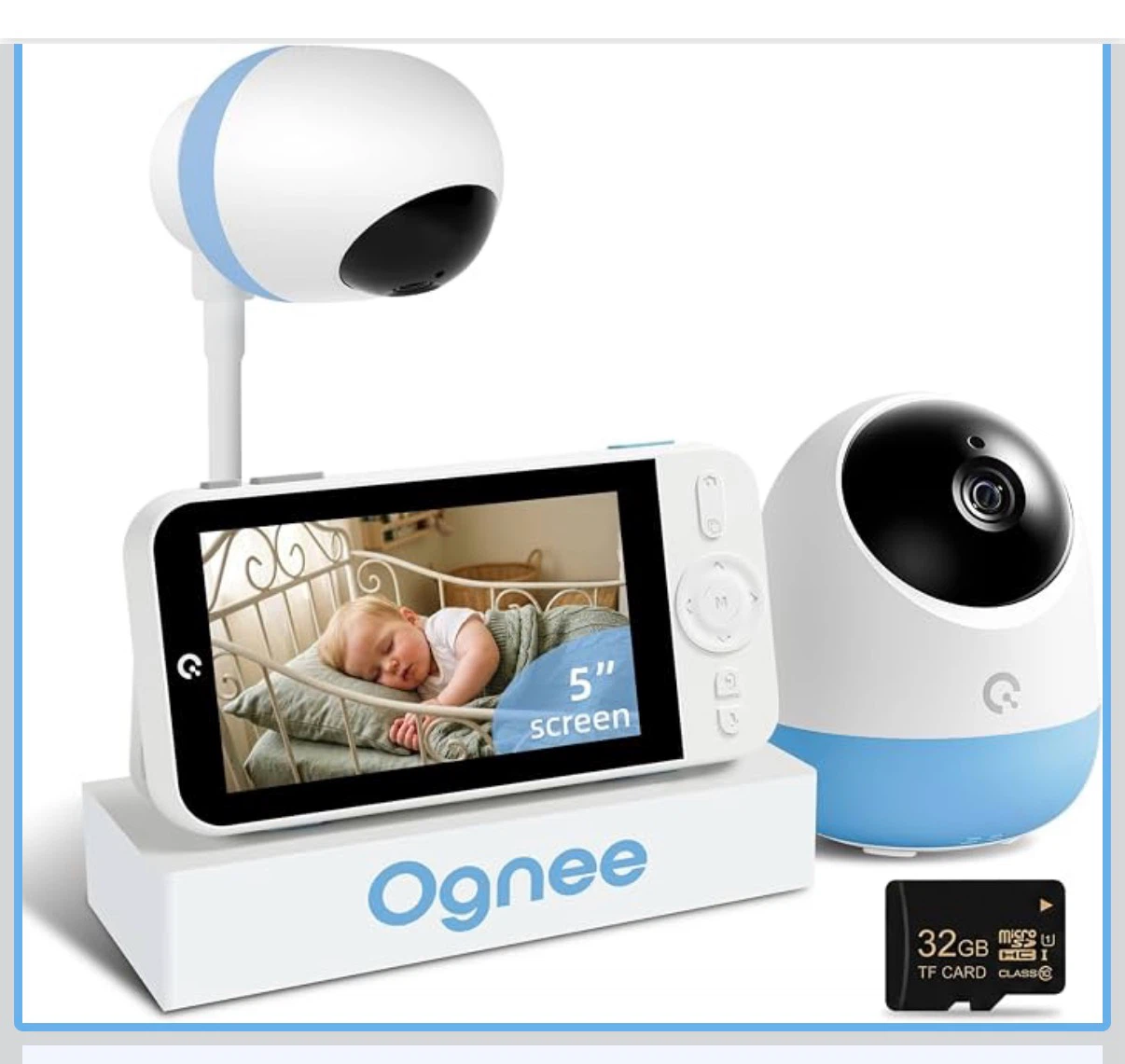 Ognee Baby Monitor with Camera and Audio, 24H Recording