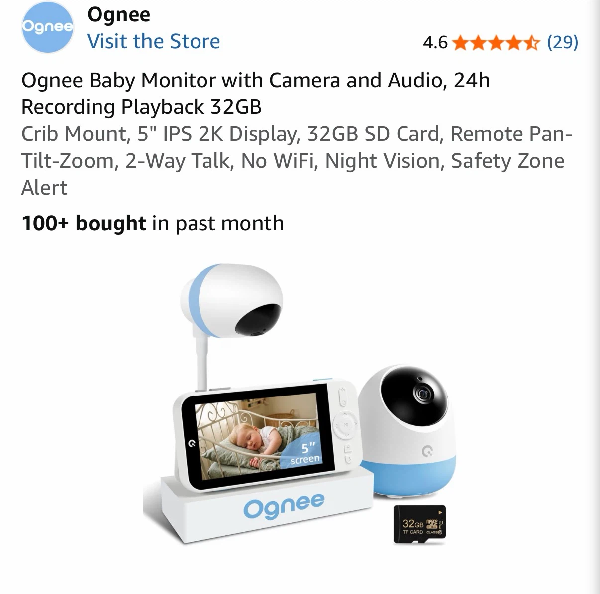 Ognee Baby Monitor with Camera and Audio, 24H Recording - photo 2