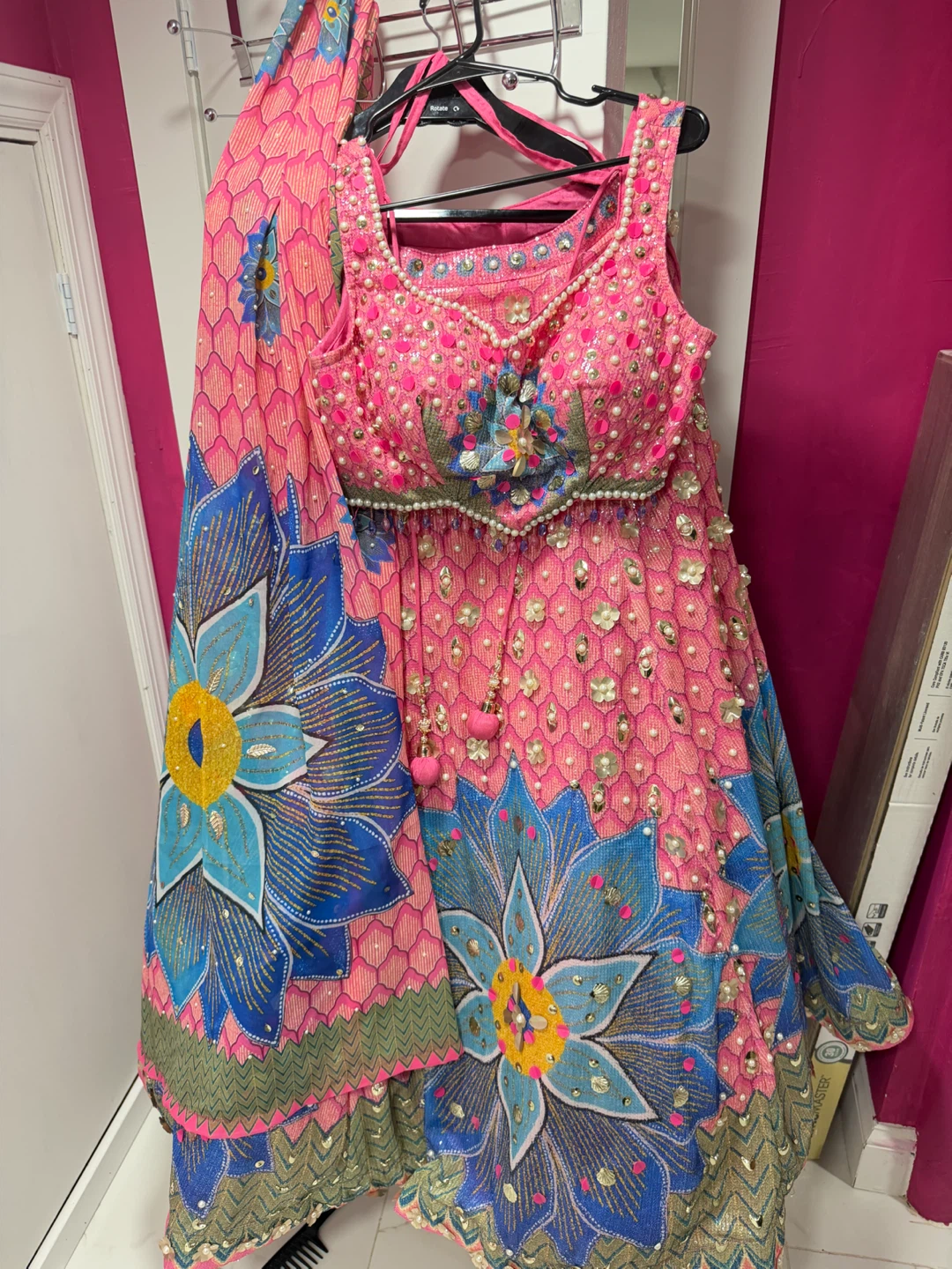 Pink Floral Lehenga Choli with Dupatta
