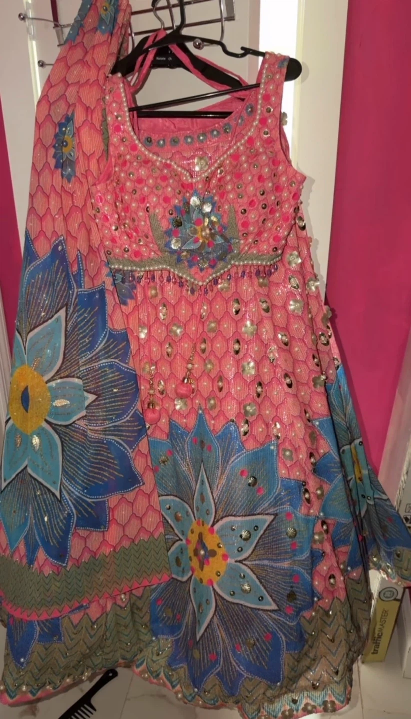 Pink Floral Lehenga Choli with Dupatta - photo 3