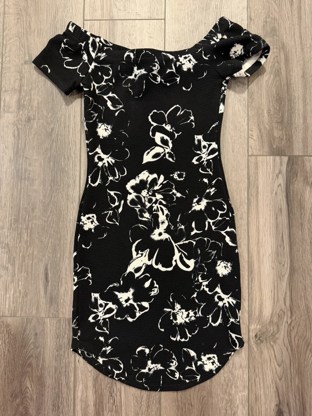Black floral off-the-shoulder dress